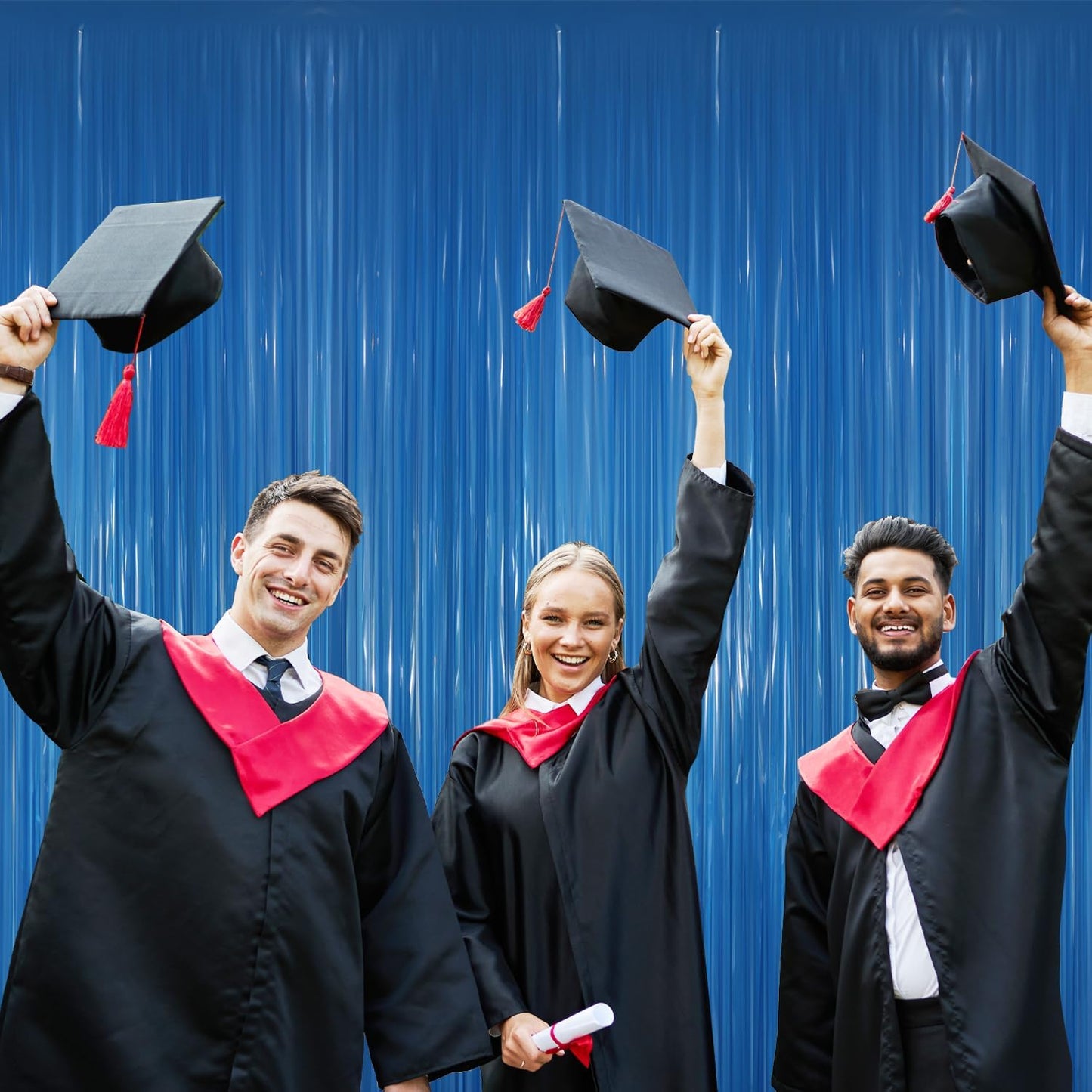 GOER 3.2 ft x 8.2 ft Metallic Tinsel Foil Fringe Curtains Party Photo Backdrop Party Streamers for Birthday,Graduation,New Year Eve Decorations Wedding Decor(4 Packs,Candy Blue)