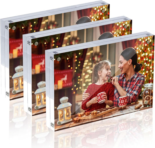 4x6 Acrylic Picture Frames, 20mm Thick Clear Frameless Magnetic Photo Frames, Double Sided Transparent Square Frame Gift for Desktop Display(3 Pack)
