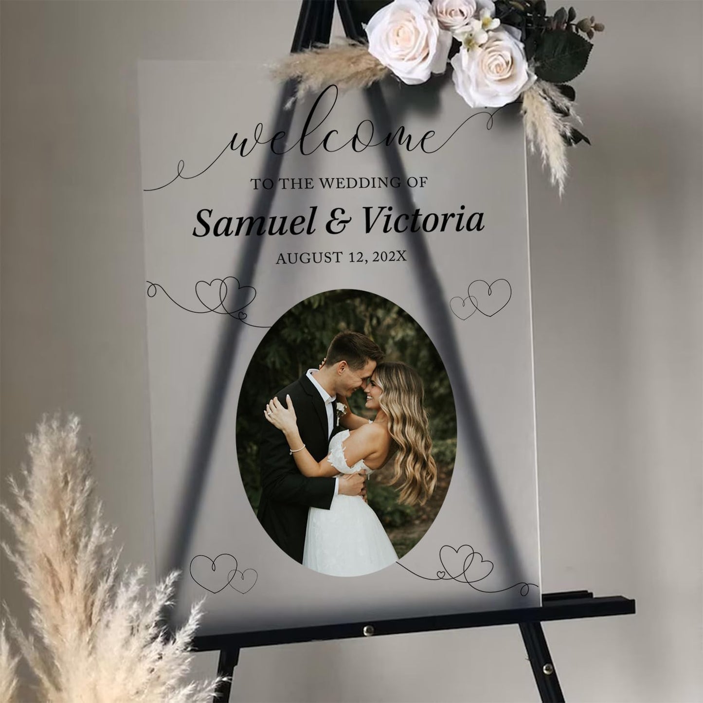 Personalized Wedding Photo Acrylic Welcome Sign – Custom Picture Board with Bride & Groom Names, Elegant Acrylic Wedding Reception Entrance or Ceremony Decoration, Indoor & Outdoor Keepsake Gift #9