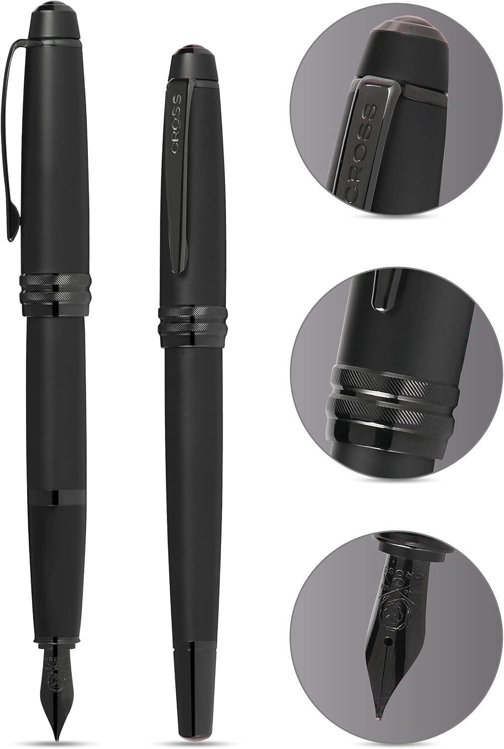 Cross Bailey Refillable Fountain Presented in a Premium Gift Box - Medium Point, Black Ink, Matte Black