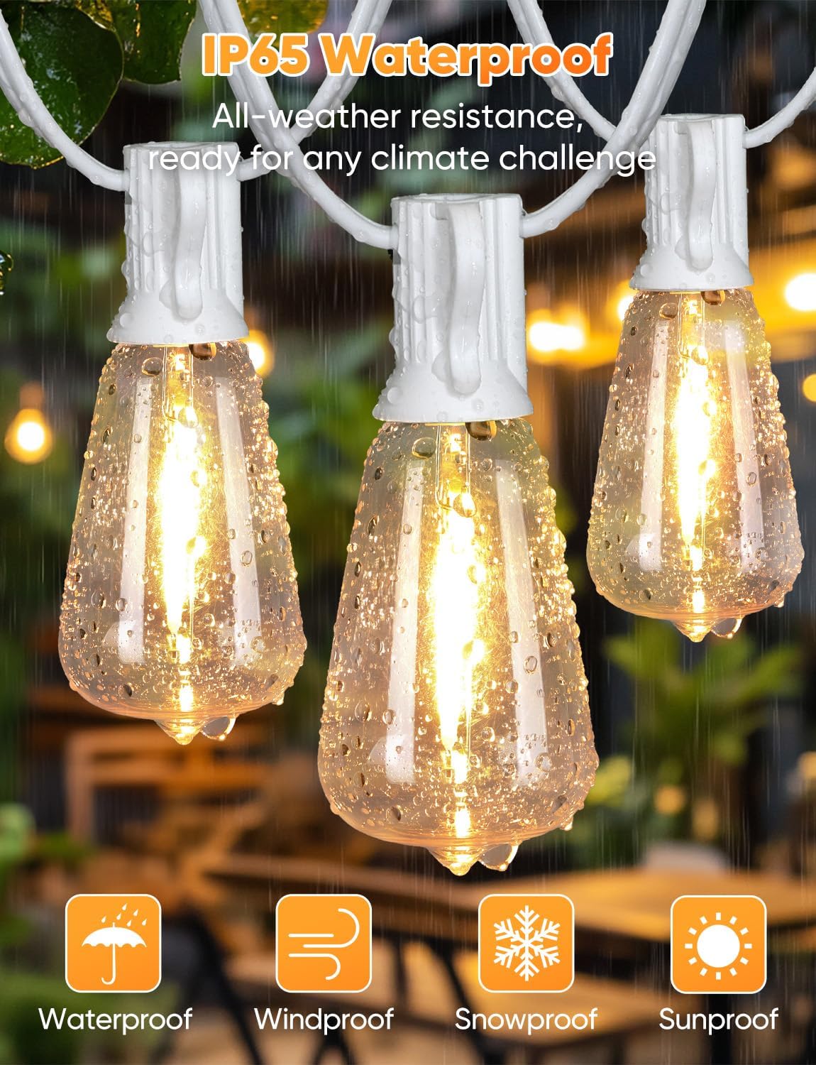 Brightever 120FT LED Outdoor String Lights with Remote, Patio Lights Outdoor Waterproof with 38 Shatterproof Edison Bulbs, Dimmable Outside Hanging Light for Birthday, Party, Christmas Decor, White