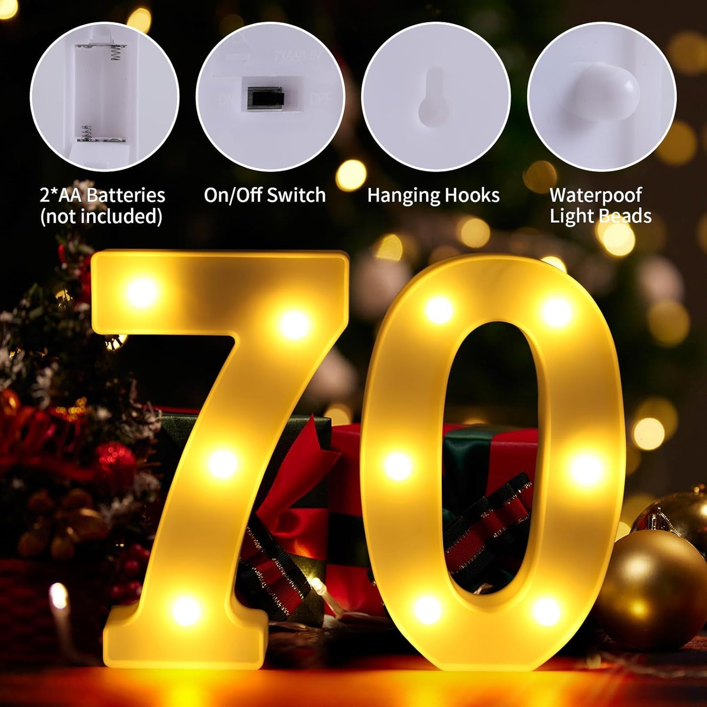 70th Birthday Decorations for Women Men,Happy 70 Birthday Decorations for Centerpieces Table,70 Light Up Numbers Sign Led for Party Backdrop Wall Decor for 70s Party Decoration