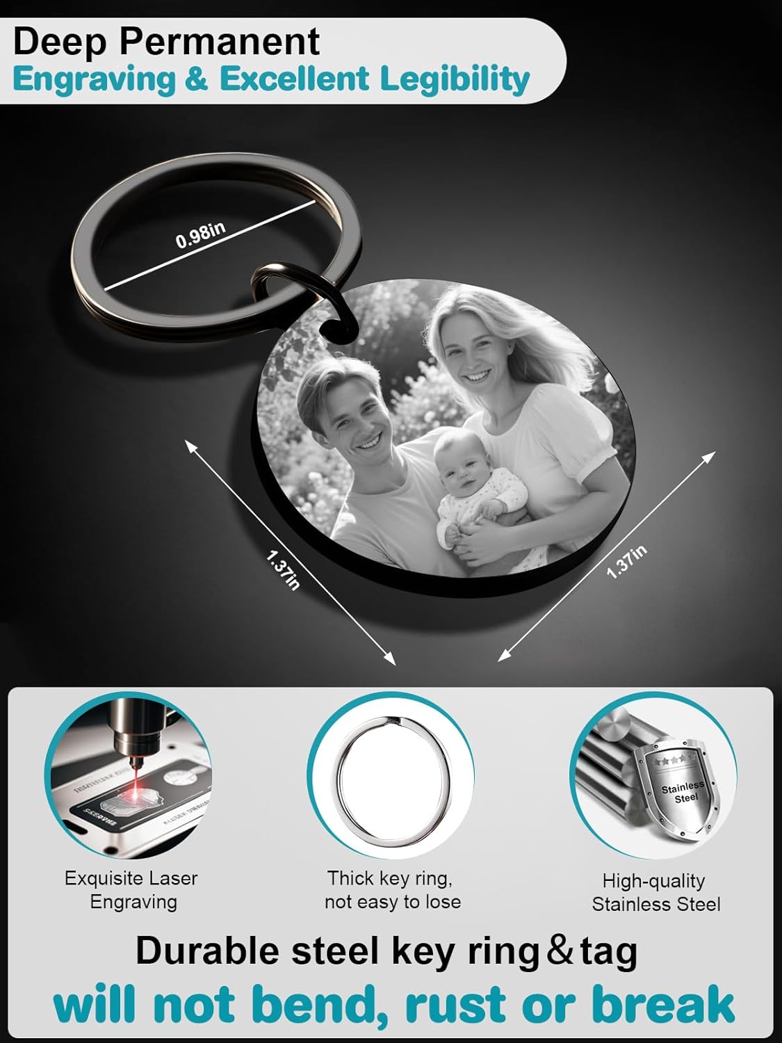 Custom Keychain with Picture - Personalized Photo LOGO Text Customized Key Chain for Boyfriend Dad Men Gifts