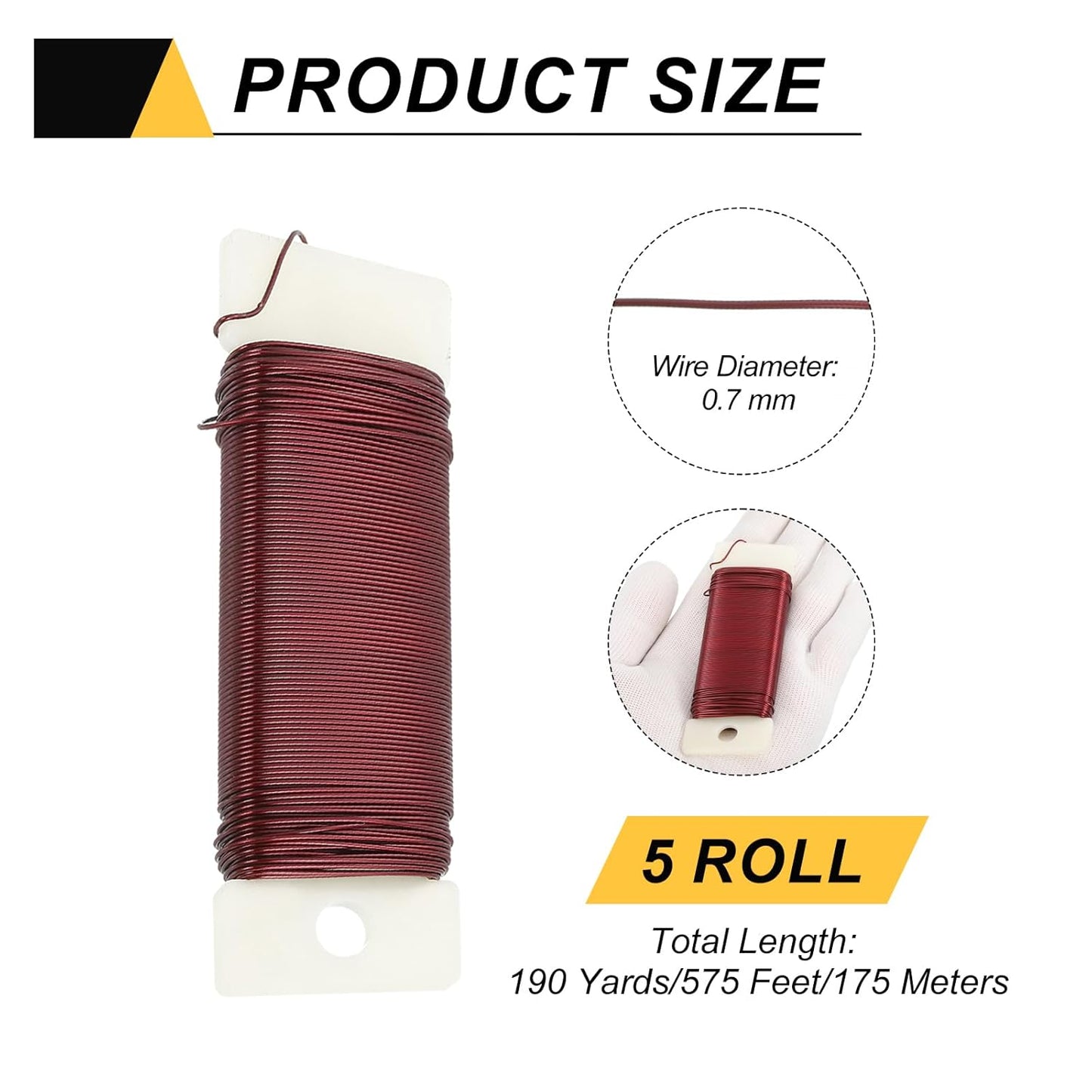 MECCANIXITY 190 Yards/575 Feet Metal Floral Wire 21 Gauge Red Flexible Paddle Thin Floral Wires for Craft, Christmas Wreath, Flower Arrangement, Wedding, Total 5 Roll