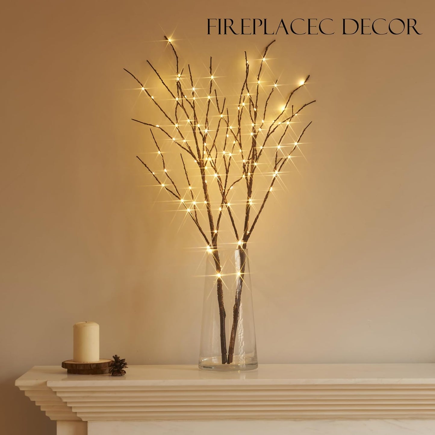 BAOLITVINE Lighted Willow Branches with Timer Battery Operated 100 LED Fairy Lights, Brown Twig Branches 32IN for Home Bedroom Fireplace Christmas Decoration Inside Outdoor