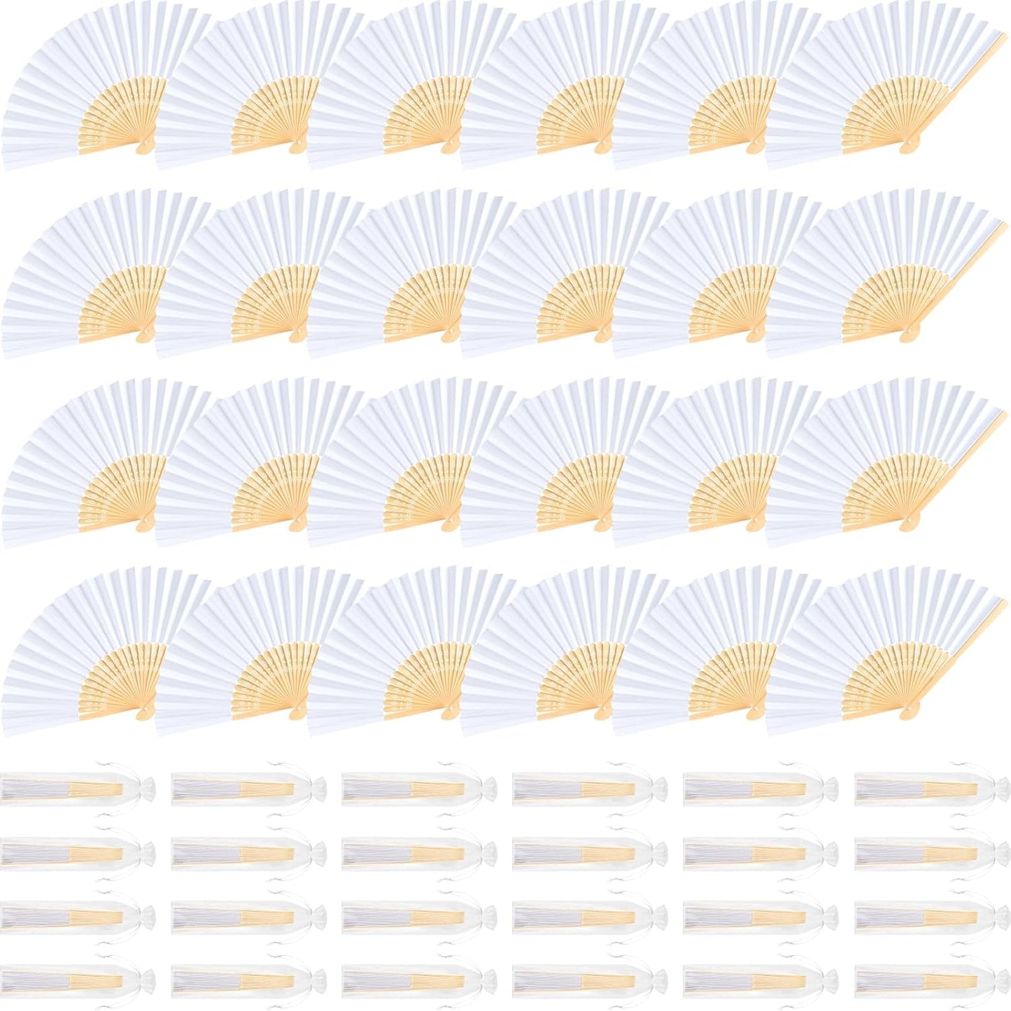 NEBURORA 24Pcs White Handheld Paper Fans 8.3 Inch Hand Held Bamboo Fans Foldable for Wedding Decoration Outdoor Party Favors DIY Decoration Dancing Photography Props