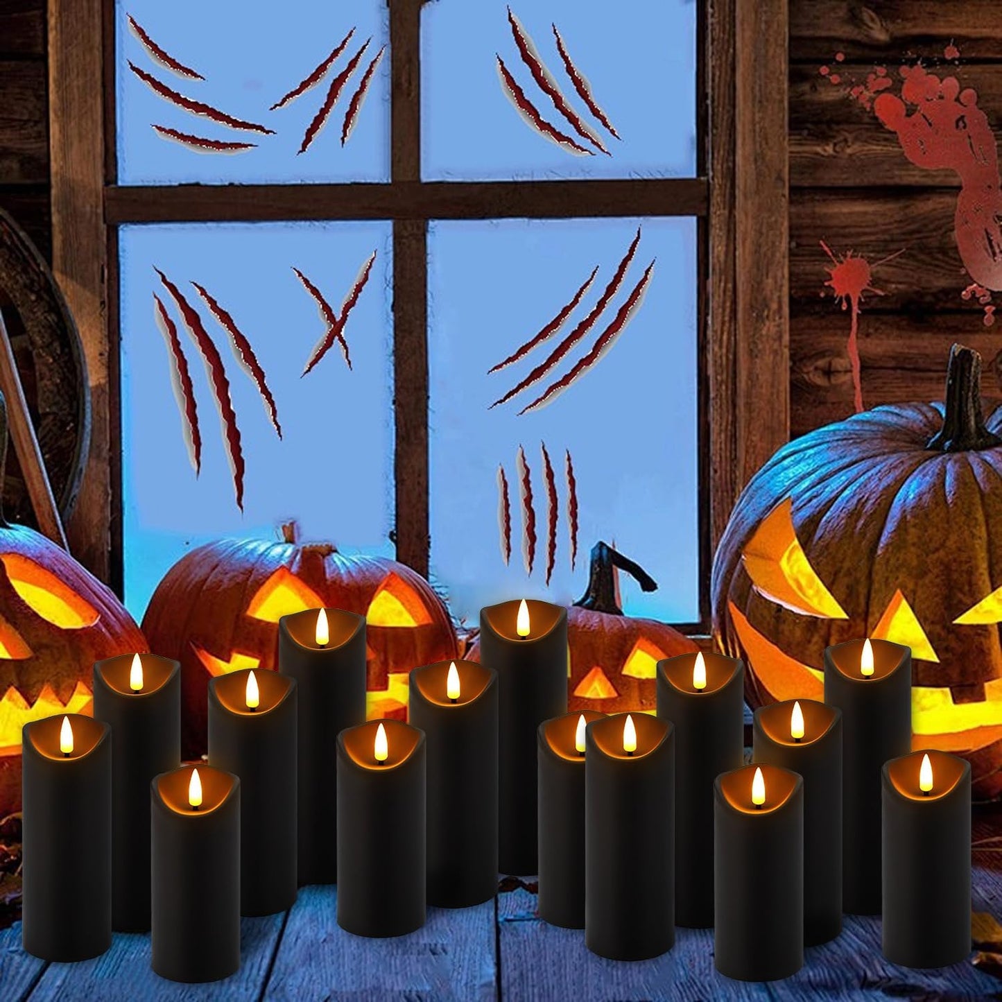 24 Pack Halloween Decoration Flickering Flameless Candles, Battery Operated LED Pillar Candles with Remote Control and Timer.for Home Decor (D2.2 xH 5" 6" 7" Black)