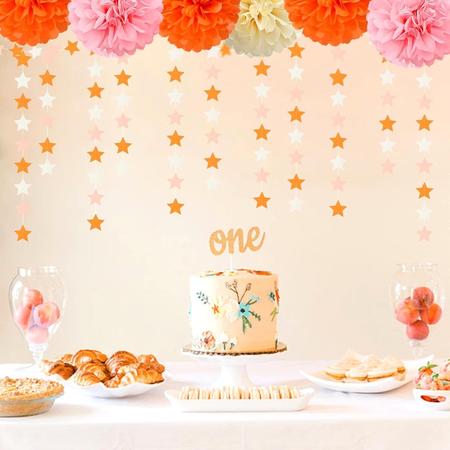 Orange-Beige Peach Party-Decorations Star Garland - 62ft Boho Fall Autumn Streamers Hanging Banner,Thanksgiving Harvest Twinkle Twinkle Little Star Baby Bridal Shower Wedding Engagement Decor Hugtmr