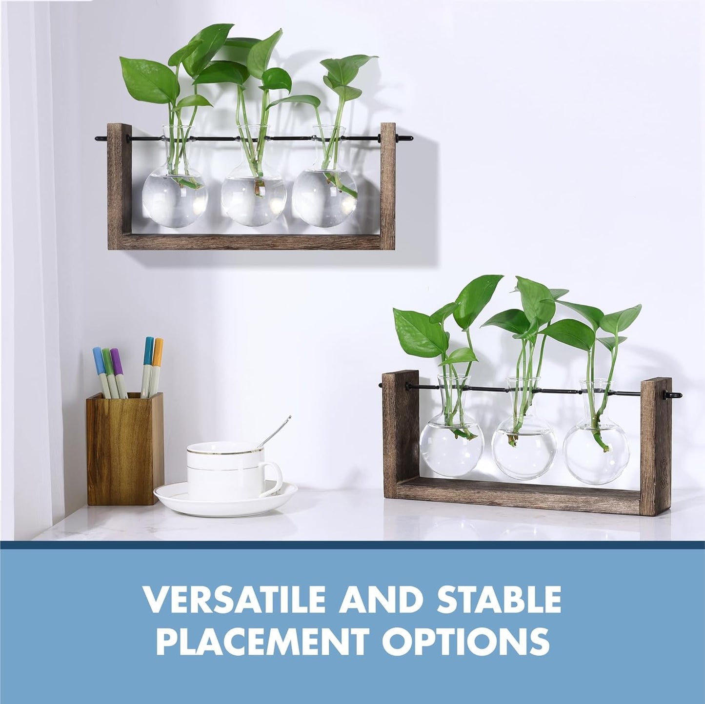 Garden Republic Plant Propagation Station, Wooden Stand with Propagation Tubes, Hanging Plant Glass Tubes Station, Elegant Home Decor, Easy Water Changes, Bamboo Color