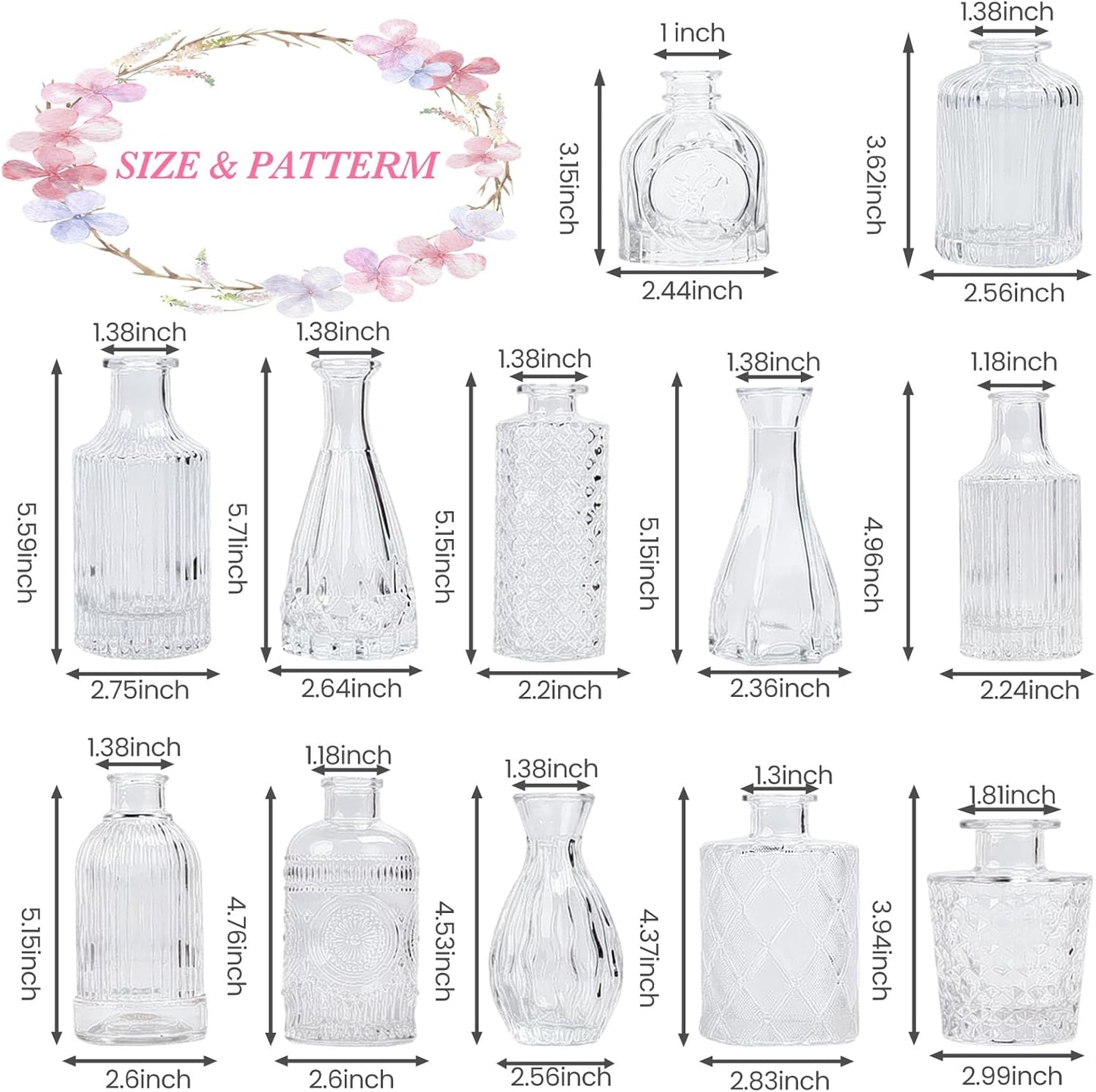 Clear Glass Bud Vases Set of 12, Mini Flower Vase for Centerpieces, Small Vases in Bulk for Wedding Decorations, Vintage Vase for Baby Shower, Party, Recepetion, Home Table Décor