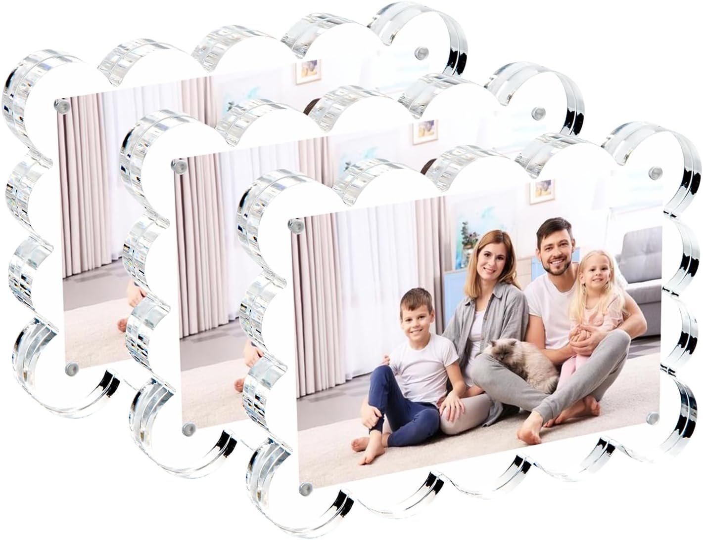 3 Pack 5x7 Inch Magnetic Acrylic Picture Frame,10+10mm Thick Block,Double Sided Clear scalloped frames for Desktop Display | Trendy Home Gift ((3 Pack), 5X7)
