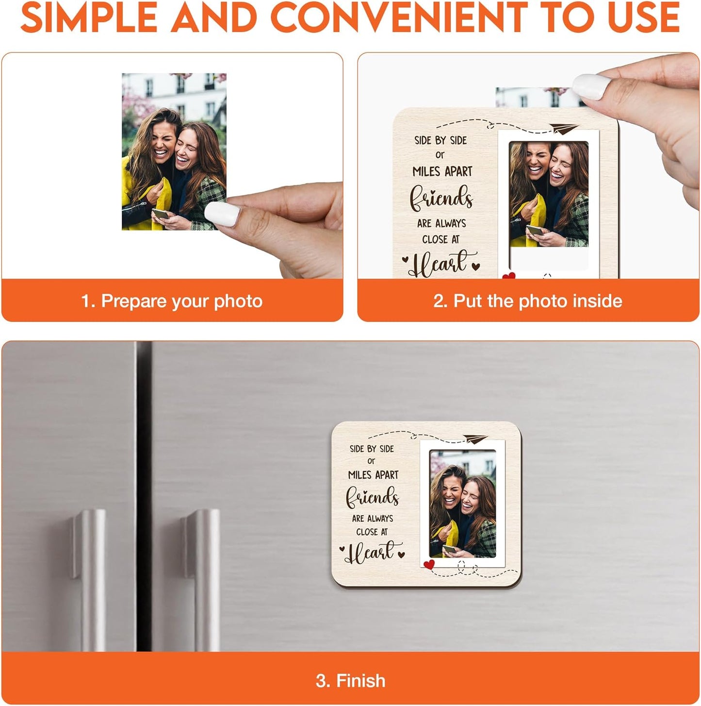 Magnetic Picture Frames - ALWAYS CLOSE AT HEART - Christmas Gift Birthday Gift for Friends, Besties - Unique Magnet Photo Frame For Women - Magnetic Frames for Refrigerator, Locker & More