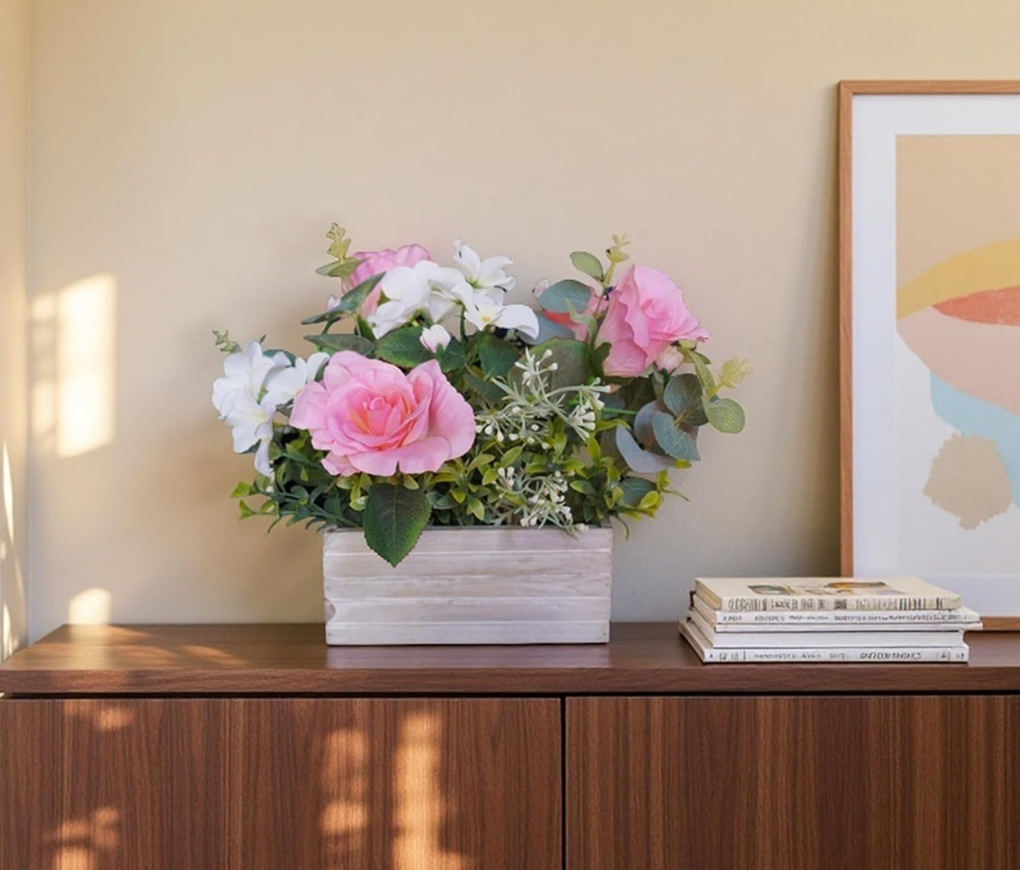 Artificial Flowers Fake Pink Roses Hydrangeas Arrangements in Pot for Home Wedding Table Centerpieces Indoor Outdoor Decoration(New Pink)