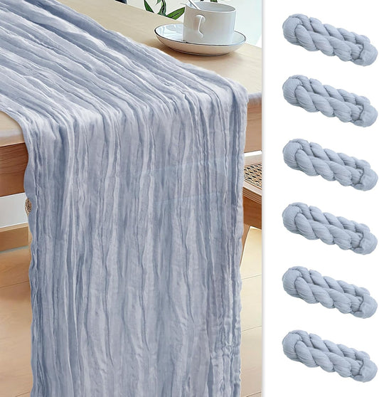 Le courant 6pcs 10Ft Cheesecloth Table Runner, Rustic Boho Gauze Cheese Cloth Runner Table Runner for Weddings Bridal Baby Shower Birthday Holiday Parties Home Decor, Dusty Blue