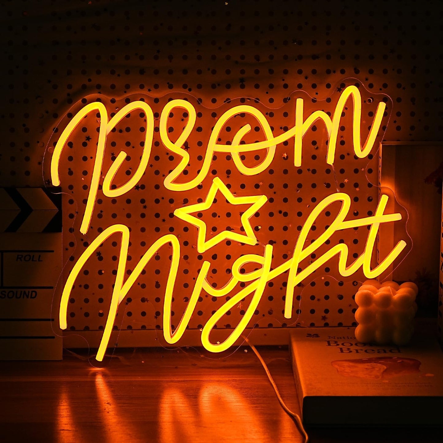 Prom Night Neon Sign for Wall Decor Yellow LED Words Neon Light by USB Powered Dimmable Prom Night Light Up Sign for Prom Birthday Wedding Christam Party Bar Decor(16.1 * 12.6In)
