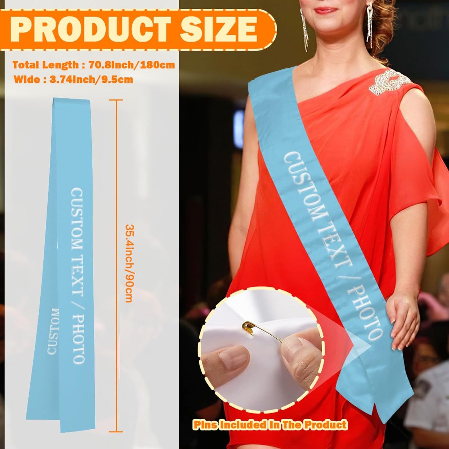 Custom Sash,Personalized Birthday Sash with Text Photo,Customized Bachelorette Sash Quote Sash Bride to Be Sash Color Optional (No decorative edge, Cyan)