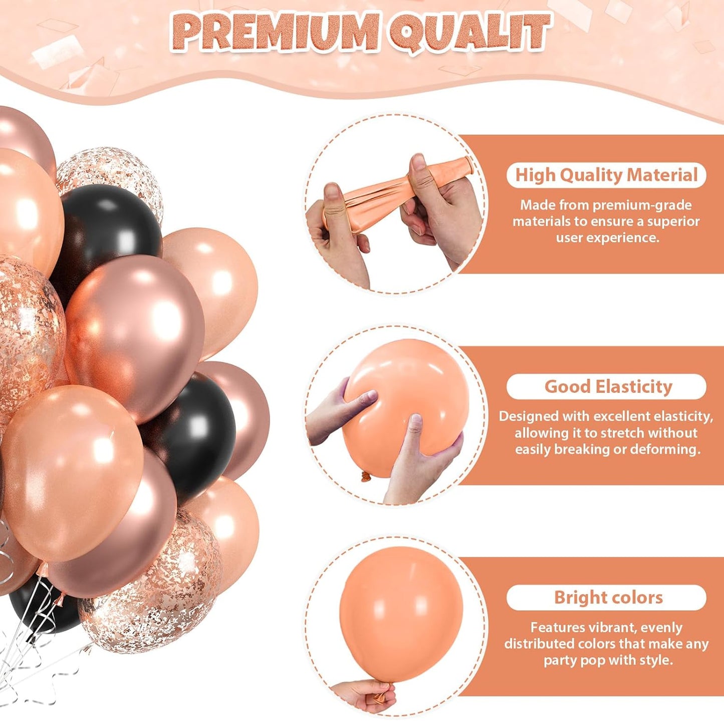 Black Rose Gold Balloons, 60pcs Rose Gold And Black Balloons, Metallic Pearl Matte Confetti Balloon For Girls Women Lady Birthday Baby Shower Party Wedding Bridal Shower Bachelorette Engagement Decor