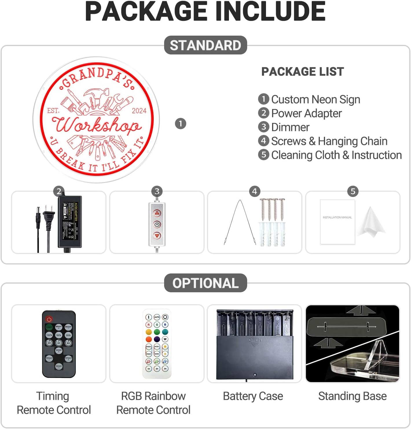 Custom Garage Neon Sign for Workshop, Personalized LED Wrench Tool Signs for Men Dad Gifts, Dimmable Customized Garage Light Up Signs for Carport Repair Shop Carbarn Man Cave Business Wall Decor