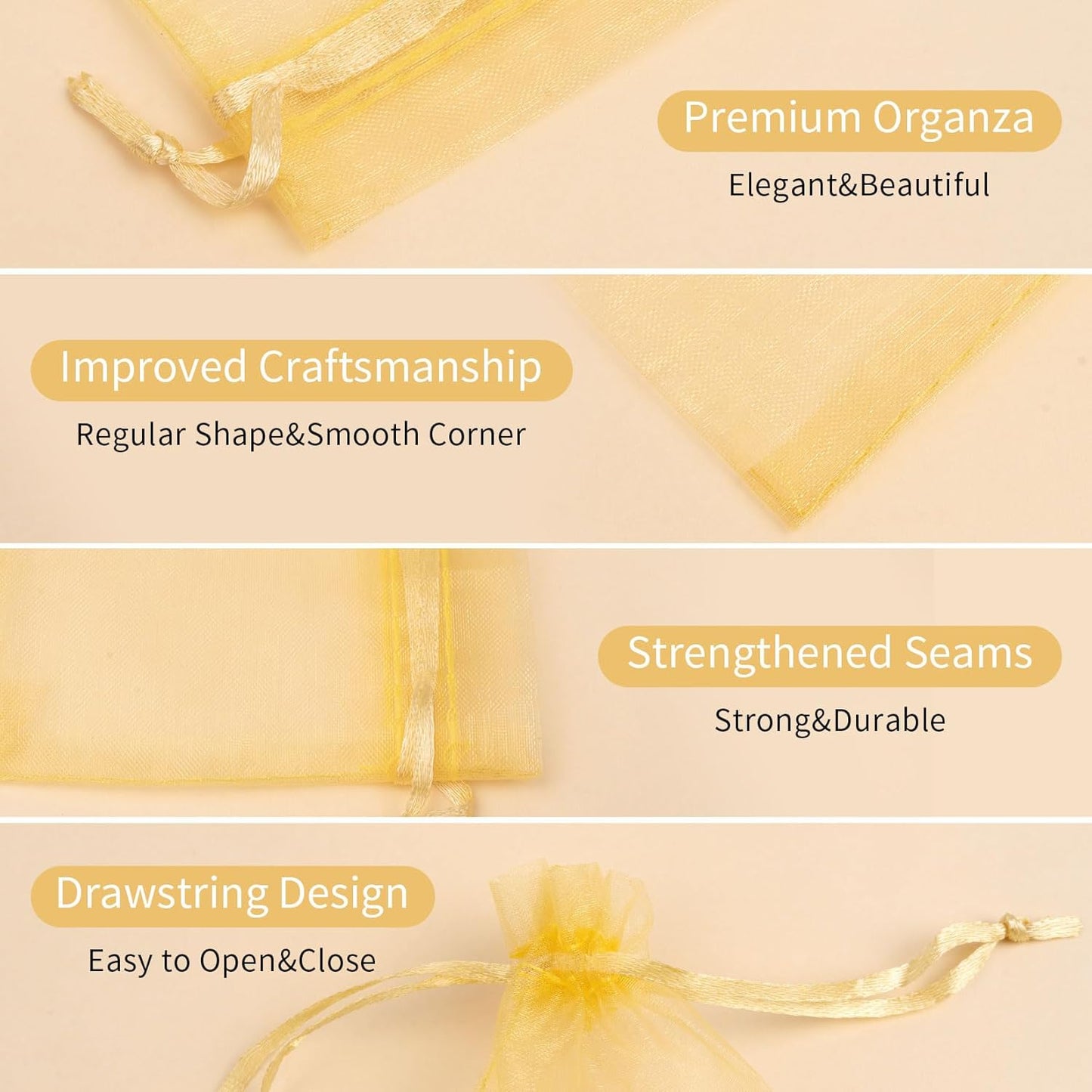 Organza Bags 3x4 Inch 50 Packs Small Mesh Gift Bags Drawstring Sachet Bags for Party Favor Wedding Baby Shower(Gold)