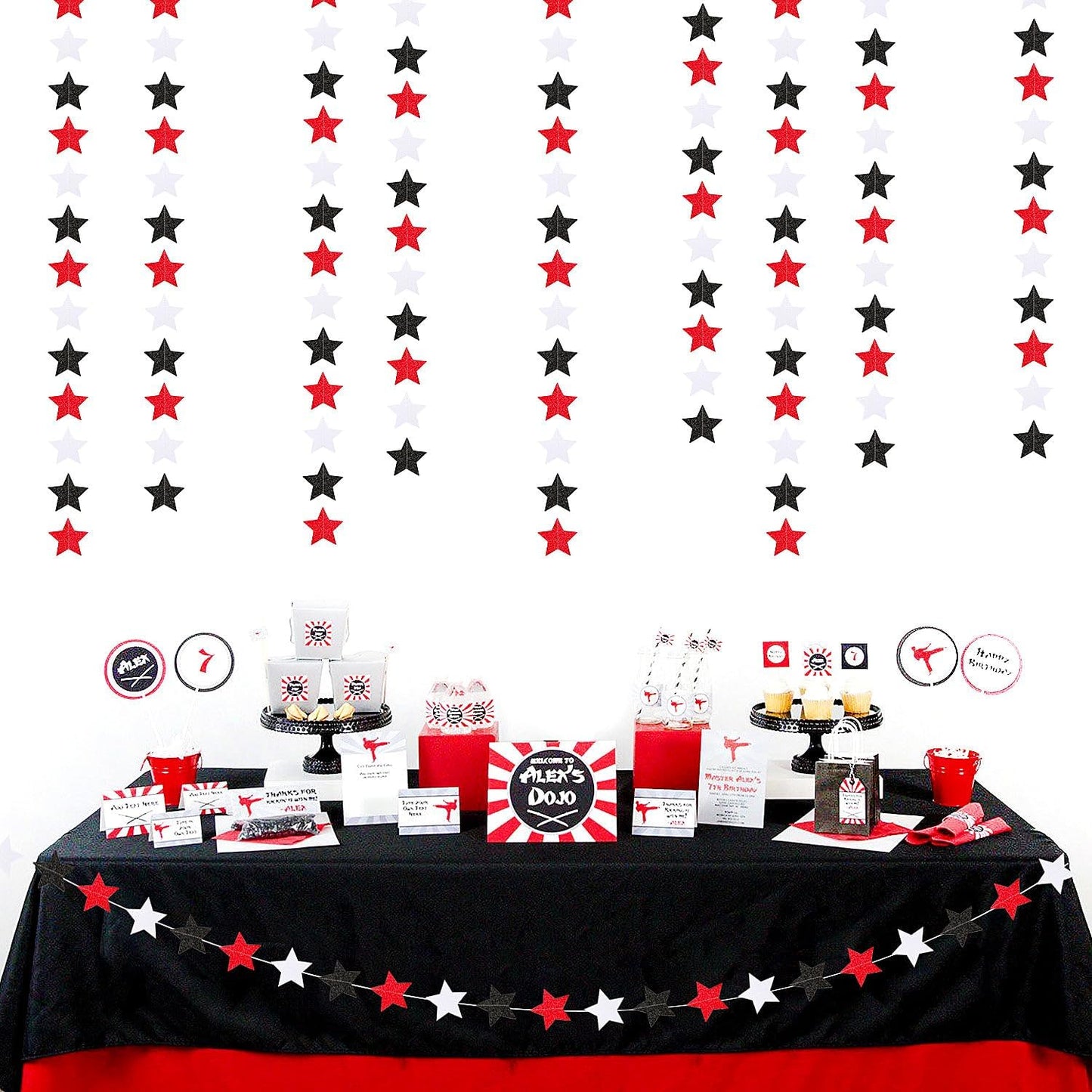 Black White-Red Birthday Party-Decorations Garland - 62FT Twinkle Little Star Graduation Hanging Streamers Banner,Wedding Baby Shower Backdrop, Vampire Classroom Decor Supplies Hugtmr