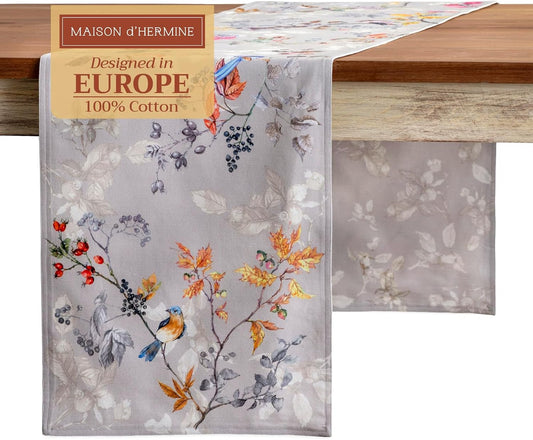Maison d' Hermine Table Runner 100% Cotton Double Layer Table Runners 72 inches Long for Thanksgiving Christmas Decorations Home Kitchen Dining Party Wedding (Equinoxe - Grey, 14.5" x 72")