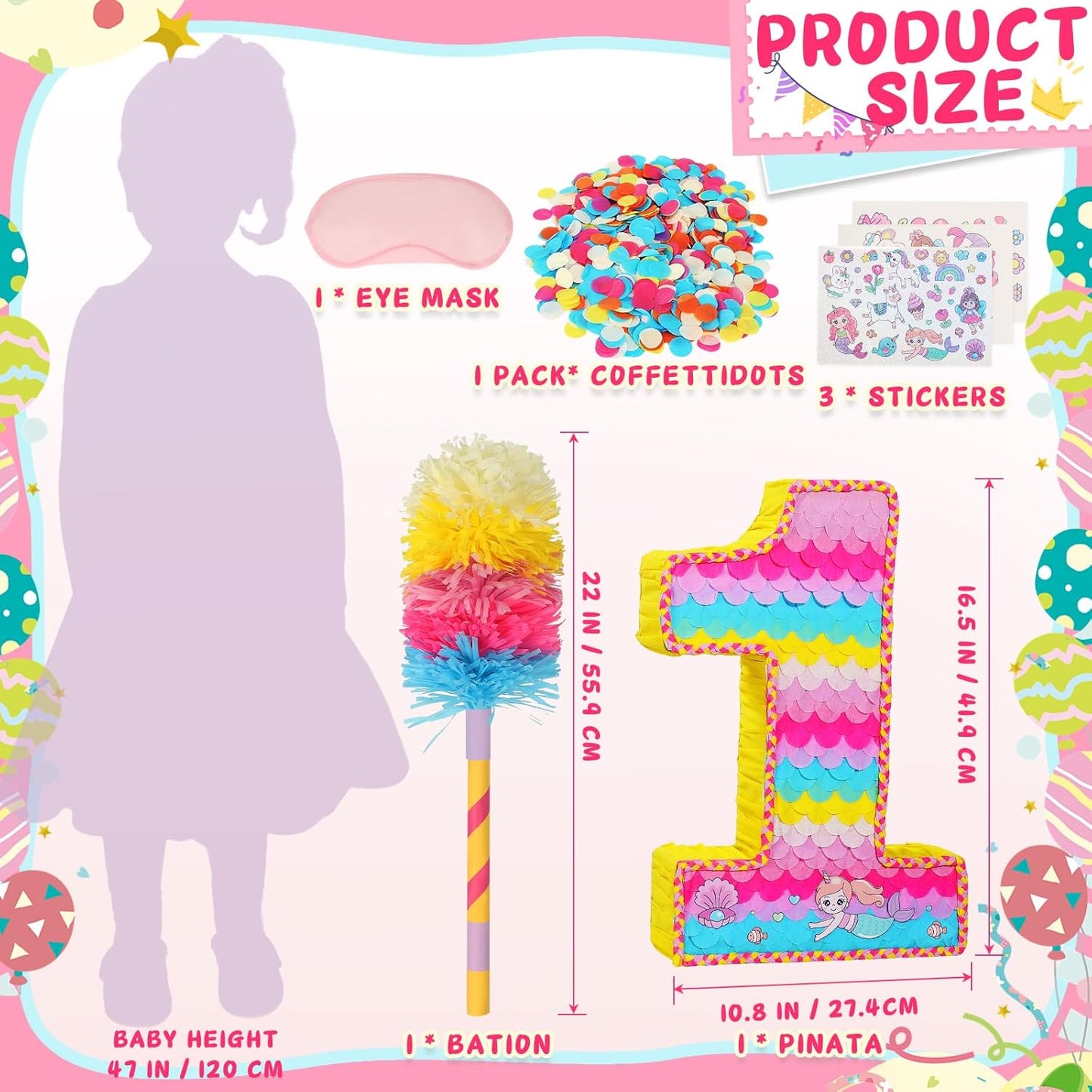 Number 1 Pinata for Birthday Party Decorations, Unicorn Mermaid Theme Pink Piñata Games Toy (1th)