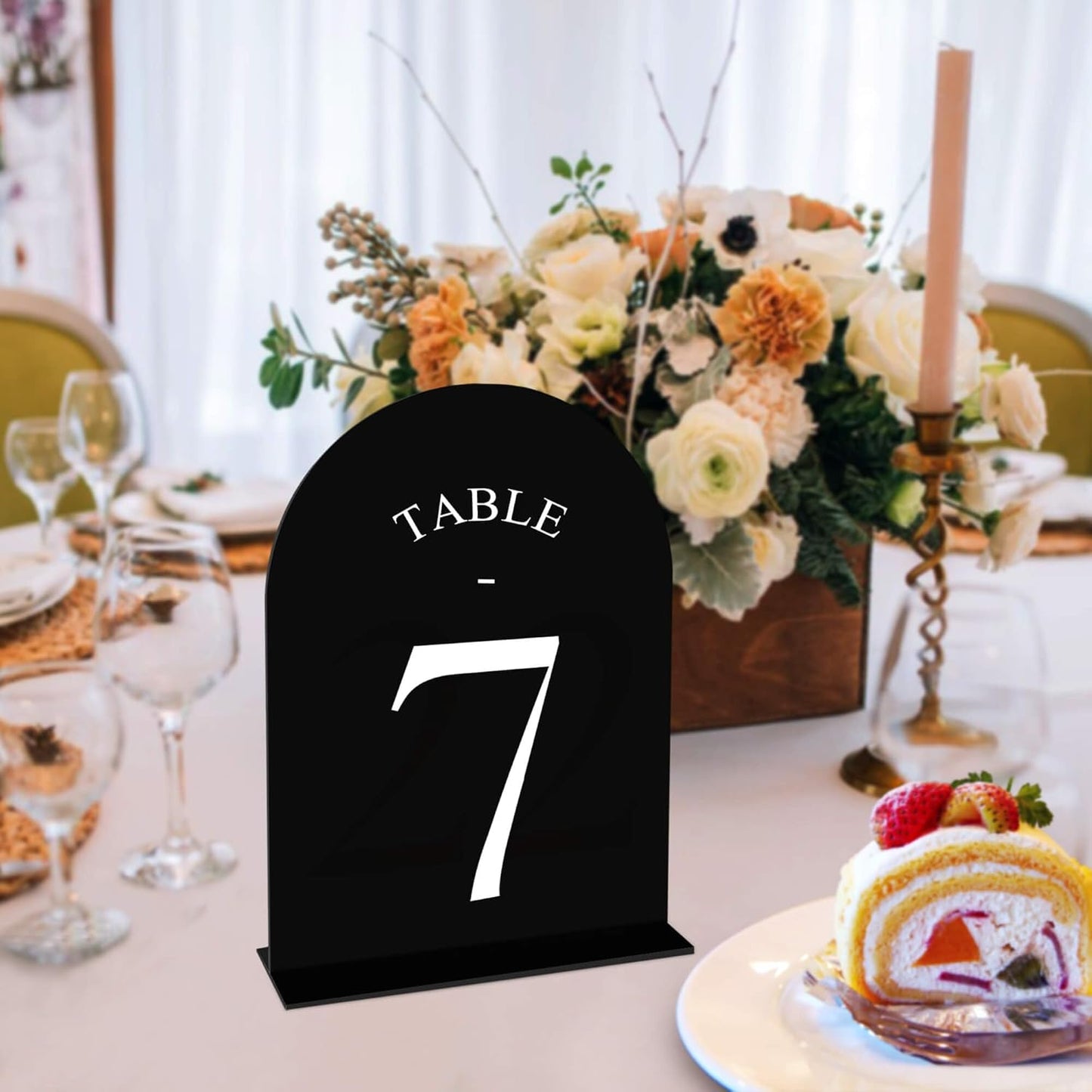 JOYIT Arch Wedding Table Numbers 1-10 with Stands – Double-Sided Printed 5" X 7" Acrylic Signs with Black Background and White Text, Perfect for Wedding Receptions, Parties, Anniversaries, and Events