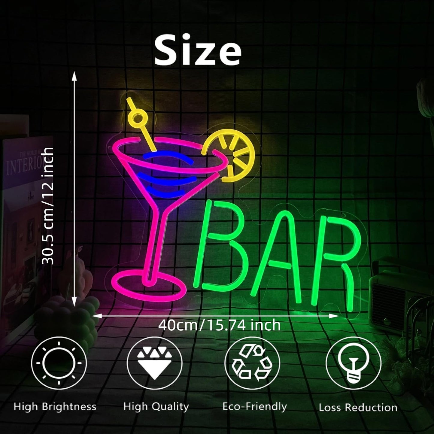 Neon Bar Sign USB-Powered Pink Bar Wall Decor for Home Bar, Man Cave Multi-Scene LED Lighting Neon Light
