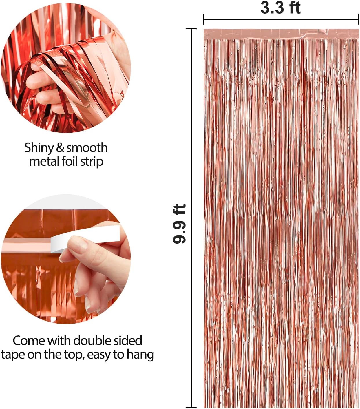 Crosize 2 Pack 3.3 x 9.9 ft Rose Gold Foil Fringe Backdrop Curtain, Streamer Backdrop Curtains, Streamers Birthday Party Decorations, Tinsel Curtain for Parties, Photo Booth Backdrops, Party Décor