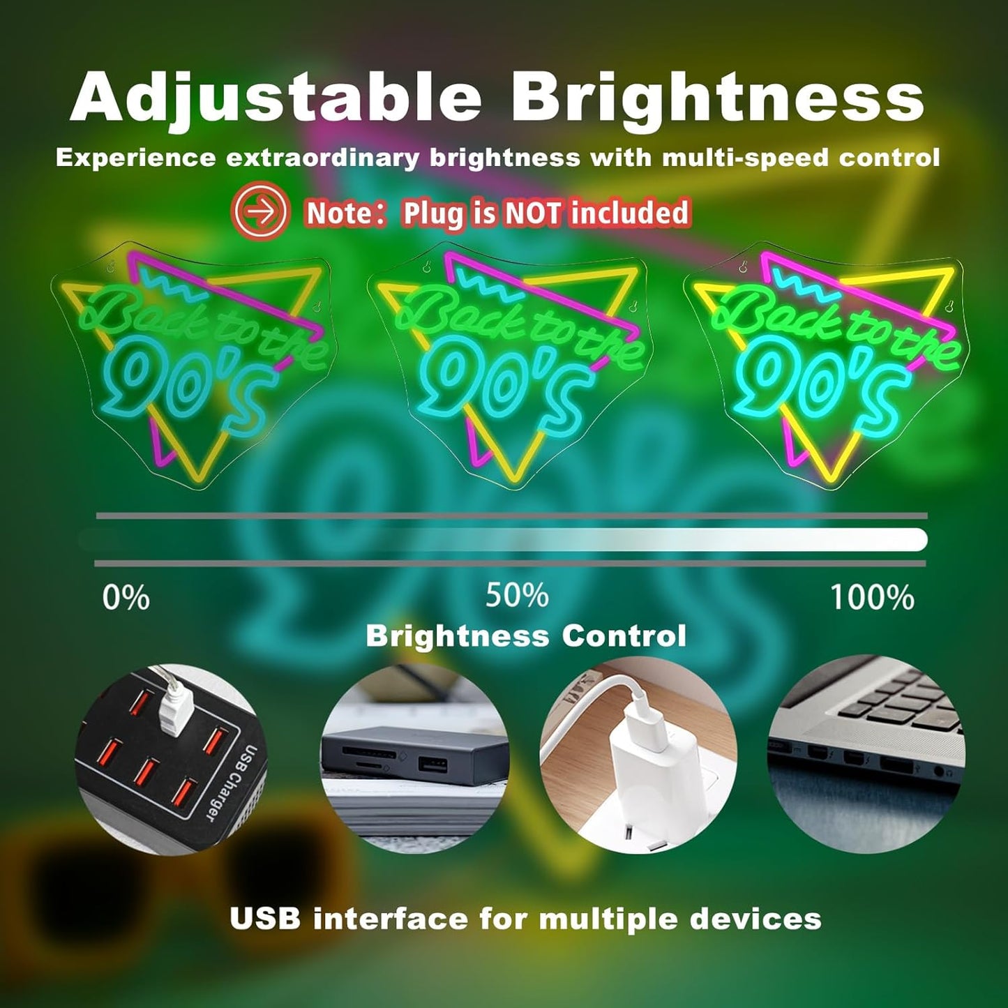 Back To The 90'S Neon Sign - Neon LED Sign for Wall Decor & Party Decor, Perfect for 90's Party Supplies & Photography Background