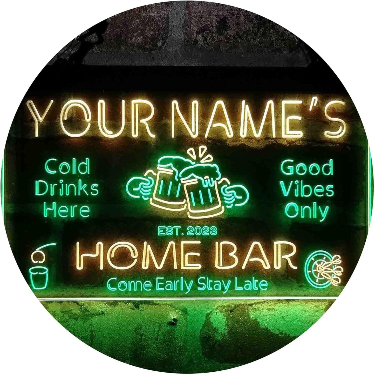 ADVPRO Personalized Your Name Custom Home Bar Beer Established Year Dual Color LED Neon Sign Green & Yellow 24 x 16 Inches st6s64-p1-tm-gy