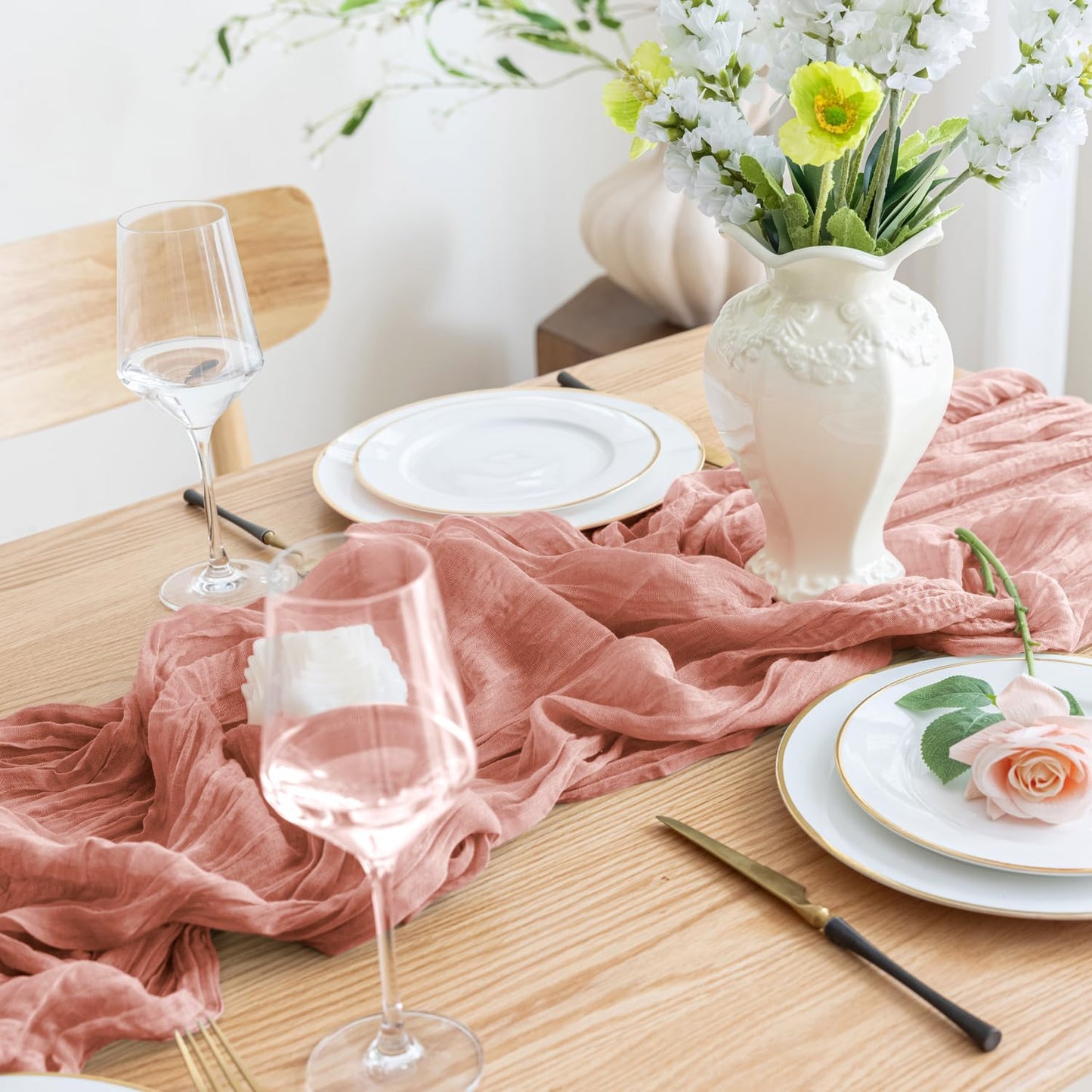 Asee'm 3pcs Cheesecloth Table Runner 120 Inches Dark Rose Boho Gauze Cheese Cloth Runner 10FT Rustic Sheer Table Runners for Summer Wedding Baby Shower Holiday Party Decoration