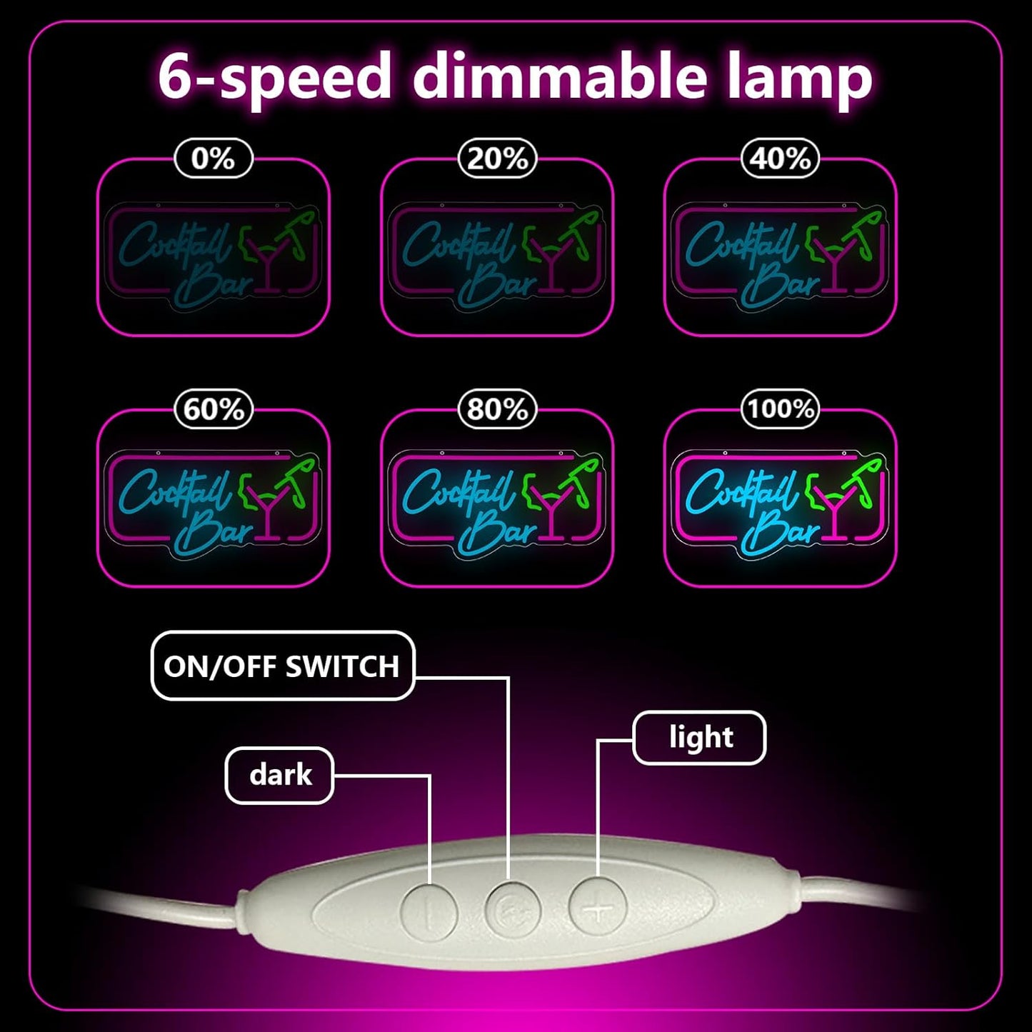 Cocktail Bar Neon Sign, Cocktail Vintage LED Neon Light Signs for Wall Decor Dimmable Led Light Up Sign for Home Beer Bar Pub Night Club Party Man Cave Decoration Gift USB Powered(16.9"*8.7")