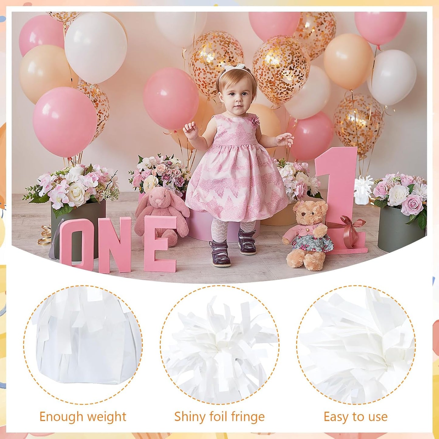 8 Pcs White Metallic Balloon Weights Holder Anchors Balloon Holder Weights for Helium Balloons Birthday Graduation Party Christmas Wedding Celebration Decoration (White)