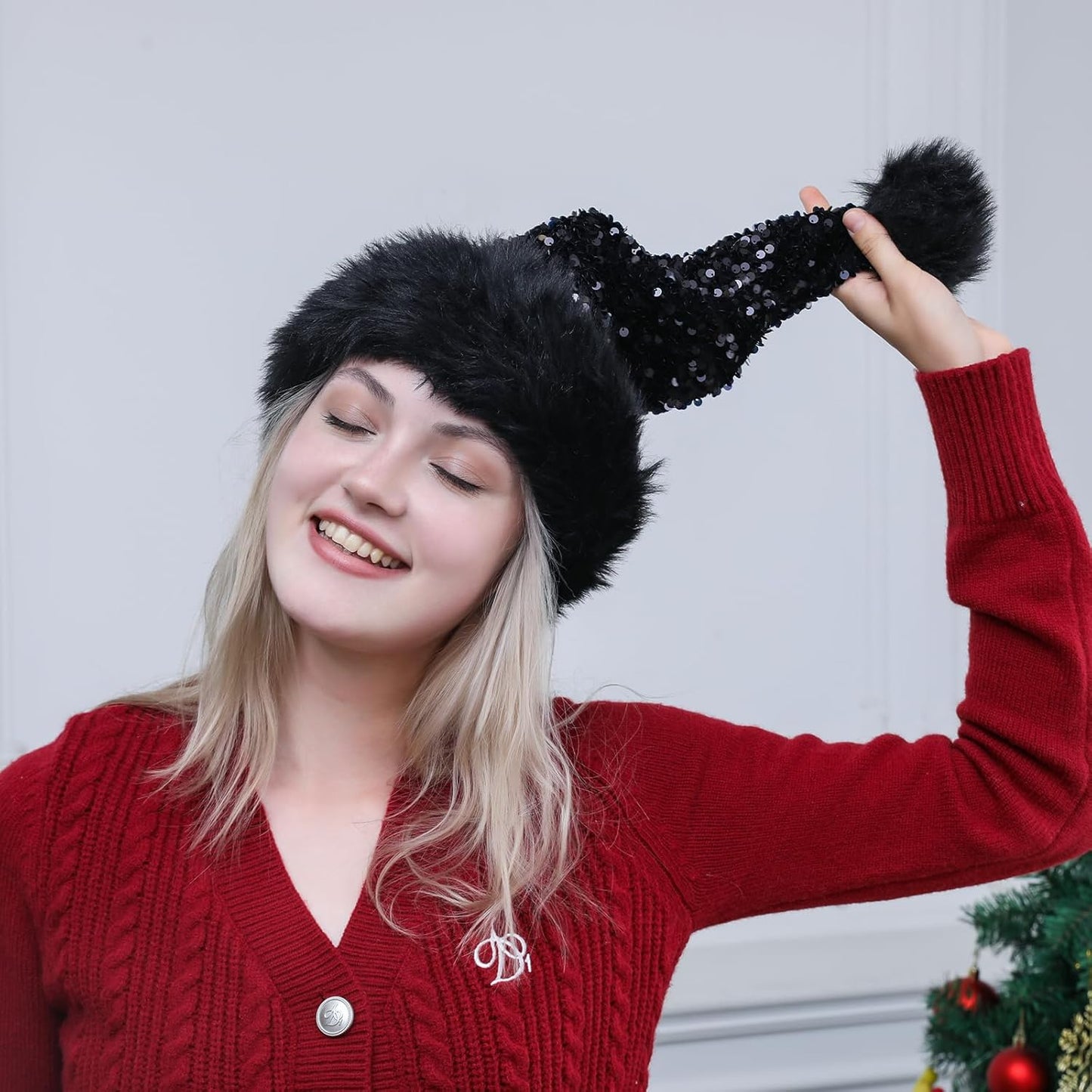 Personalized Sequin Santa Hat for Adults, Red Glitter Christmas Party Hat, Xmas Halloween New Year Holiday Headwear