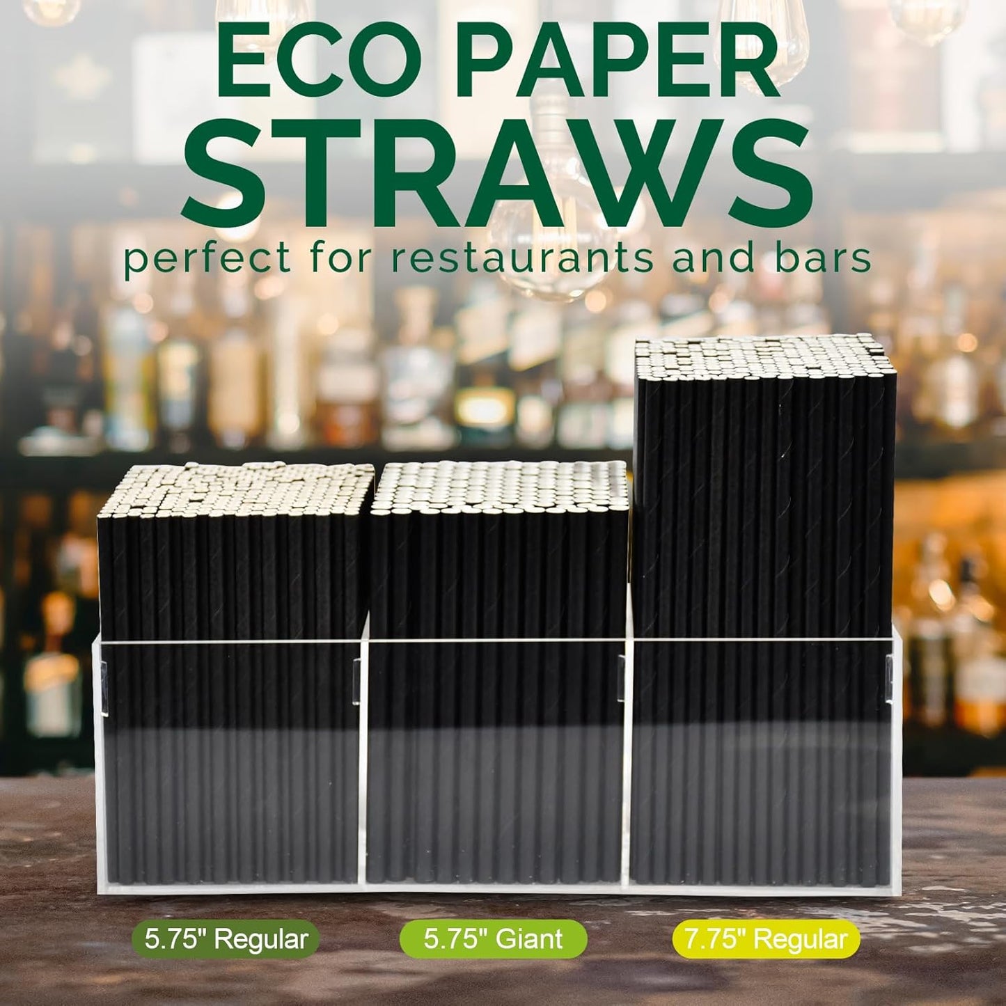 5.75 inch 8mm Wide Short Black Paper Drinking Straws Disposable for Lowball Glasses, Blended Cocktails, Margaritas, Bars, Restaurants - Unwrapped [250 Counts]