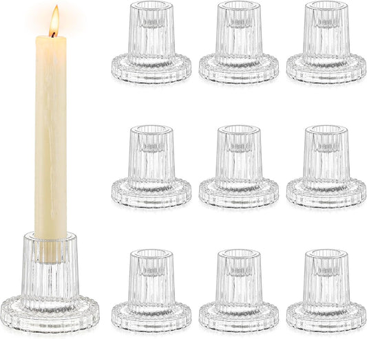 Romadedi Glass Candle Holder for Candlestick - 10Pcs Clear Tapered Wedding Decor Table Centrepiece for Candle Sticks Christmas Party Living Room Dinner Advent Decoration