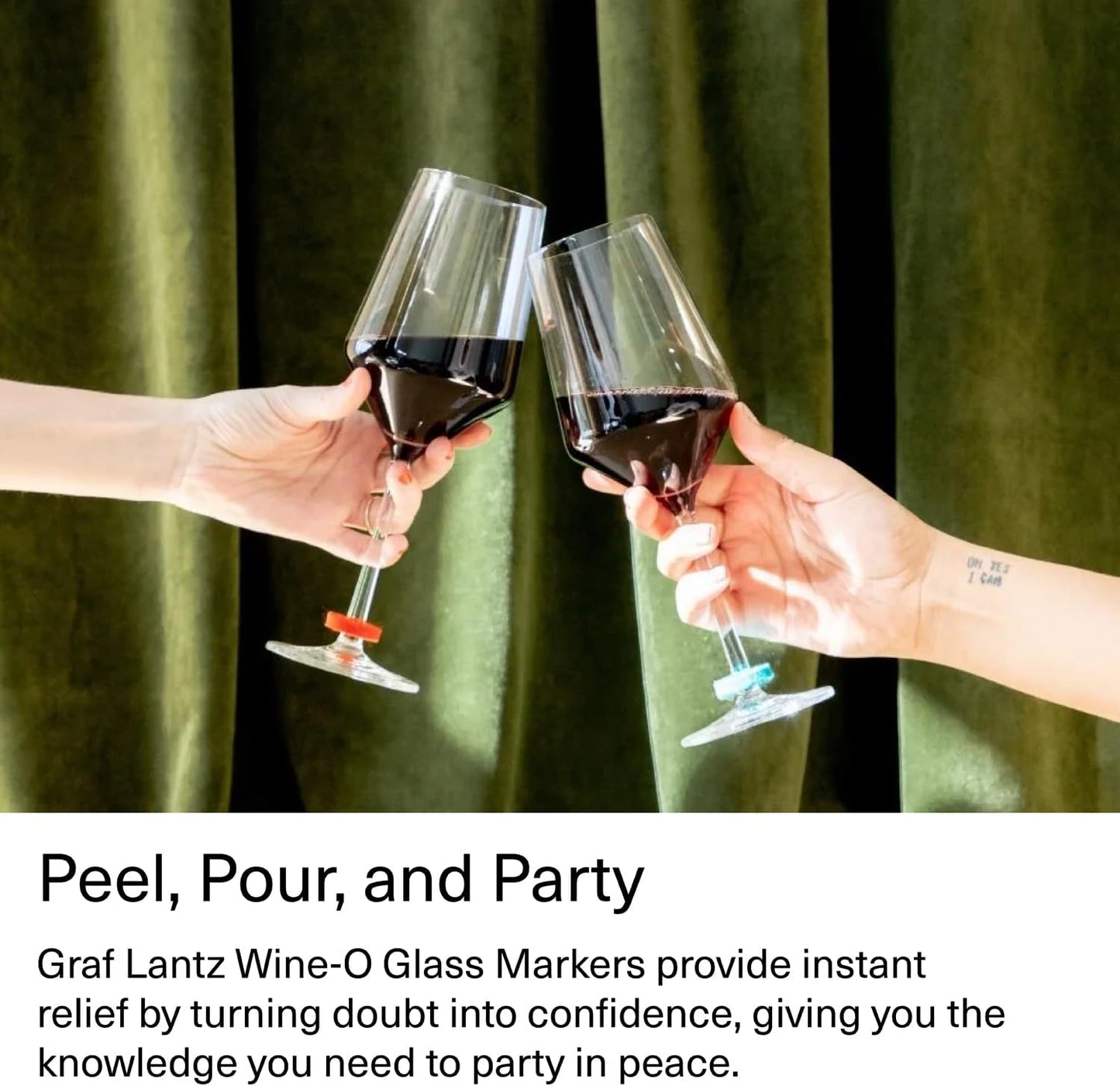 Graf Lantz - Wine-Ote's Merino Wool Wine Glass Charms (Cheers) 7 Count - Drink Markers with Note Card - Reusable - 7 Colors - Boho Style - Home Decor, Party Favors & Vacation Essentials - 5mm Felt