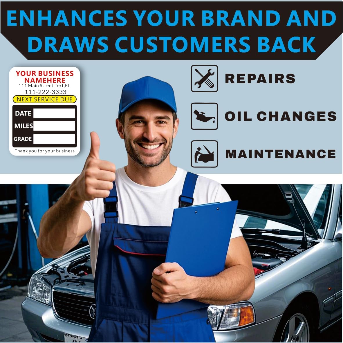 Custom Oil Change Stickers with Your Business Name - Auto Maintenance Service Reminder for Cars Vehicles Trucks Personalized Oil Change Stickers for Windshield 2 Inches（10-10000 pcs）