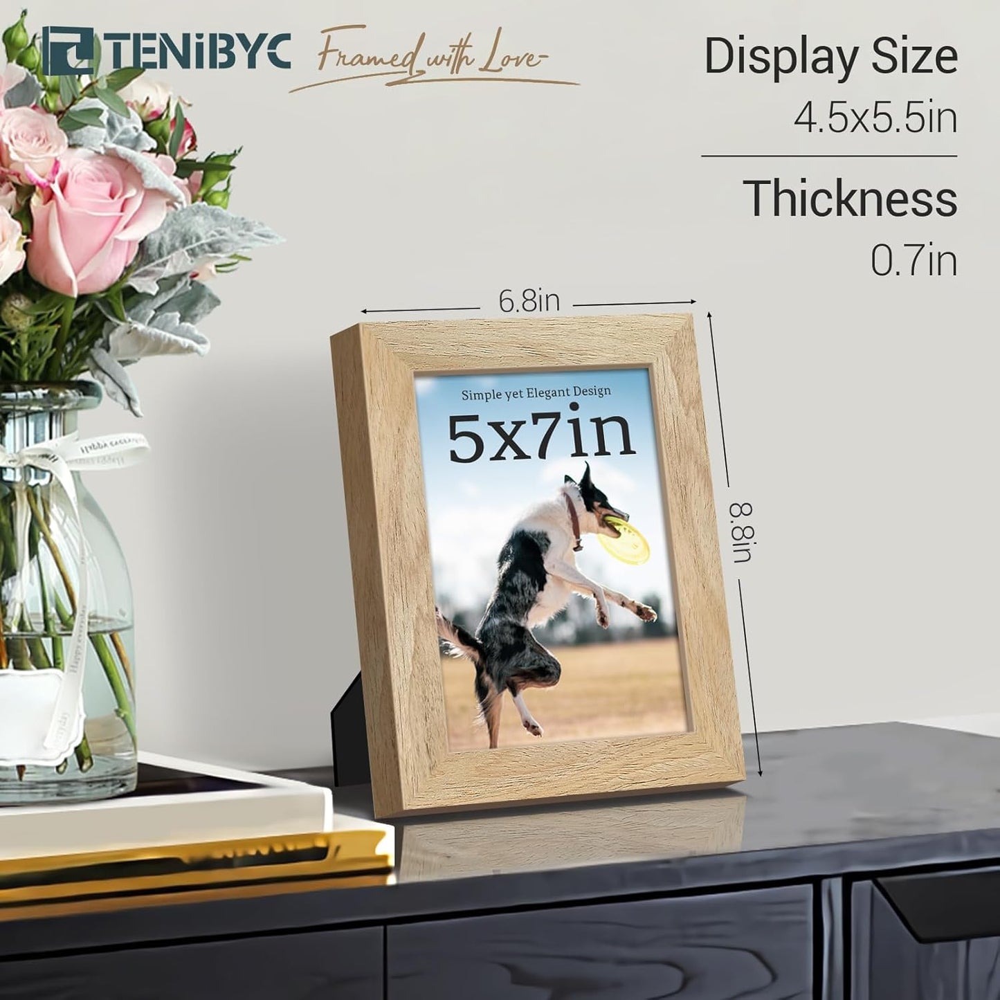 5x7 Picture Frame 4 Pack, Natural Solid Wood Photo Frame, HD Tempered Glass, Table Display or Wall Hanging