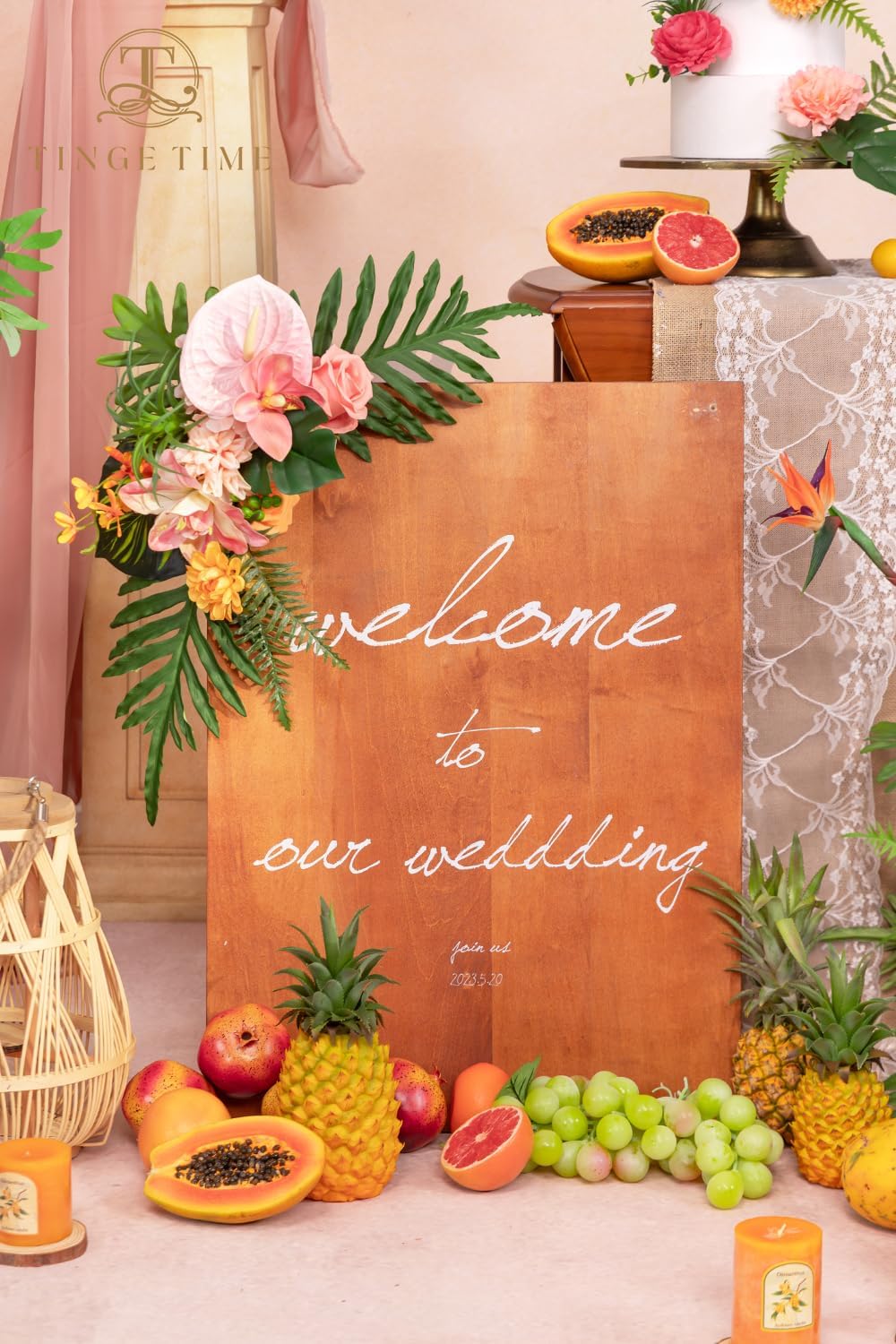 TINGE TIME Artificial Flowers Tropical Citrus & Pink Flower Combo for DIY Summer Wedding Bouquets Table Centerpieces Arrangements Party Baby Shower Home Decorations