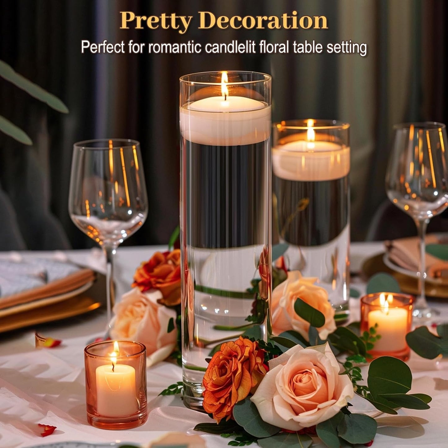 12Pcs Glass Cylinder Vases 12 Inch Tall Clear Flower Vases for Centerpieces Wedding Decoration, Hurricane Floating Candle Holder for Party Table Home Decor