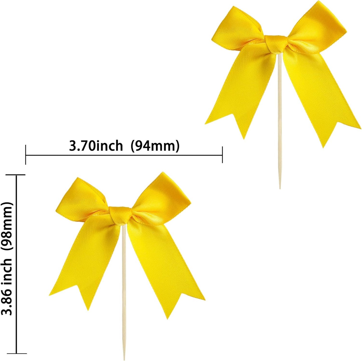 Ephlyn 24Pcs Yellow Bow Cupcake Toppers Bow Cake Topper Birthday Decorations Mini Bowknot Cupcake Picks for Coquette Theme Party Decoration Bachelorette Bridal Engagement Wedding Party Yellow