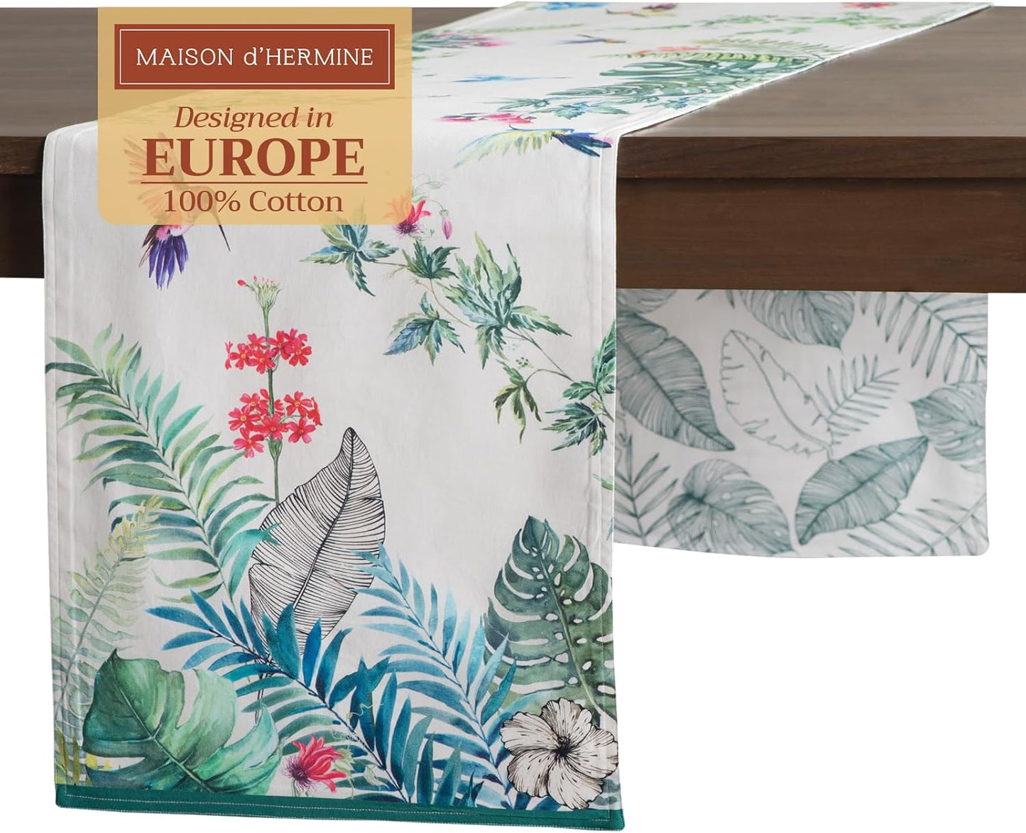 Maison d' Hermine Table Runner 100% Cotton Double Layer Table Runners 108 inches Long Decorative for Kitchen Dining Party Baby Shower Wedding Bridal Shower Spring Summer (Tropiques, 14.50" x 108")
