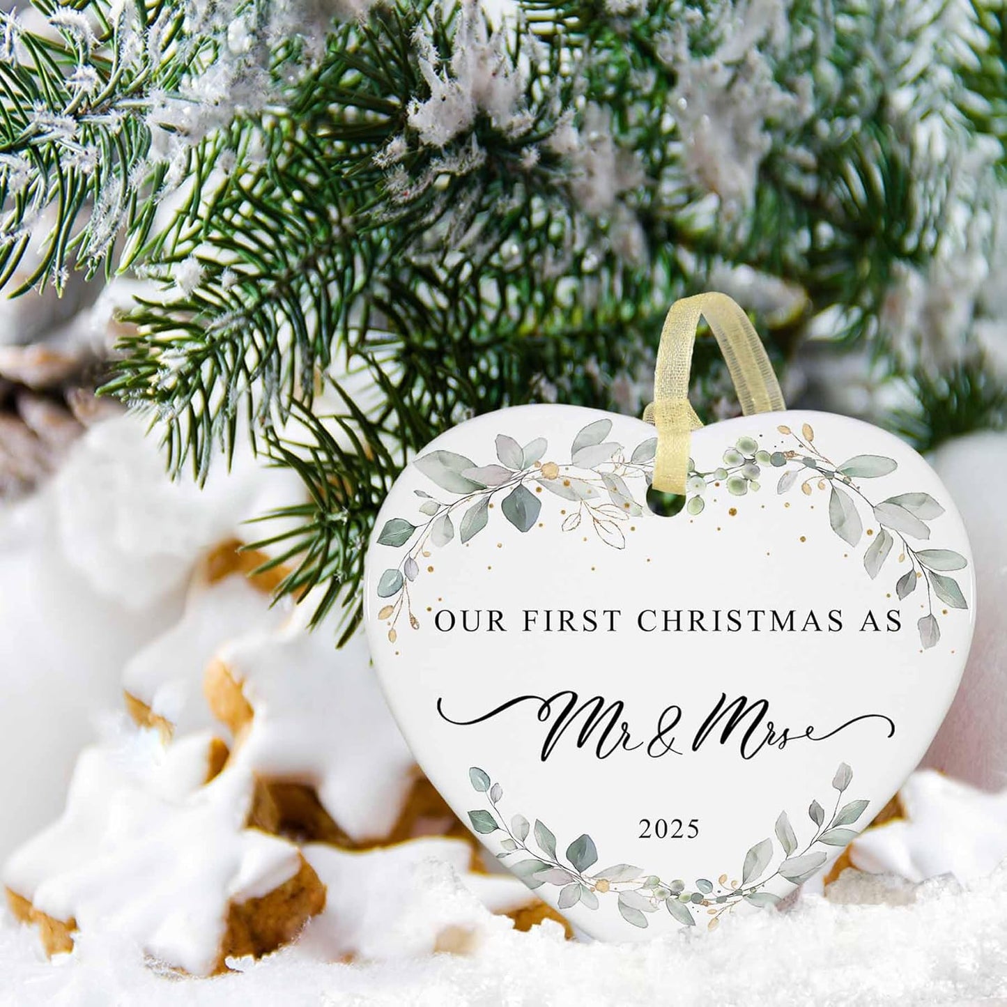 2025 First Christmas Married Ornament,First Year as Mr and Mrs Christmas Hanging Ornament Wedding Decoration for Couple