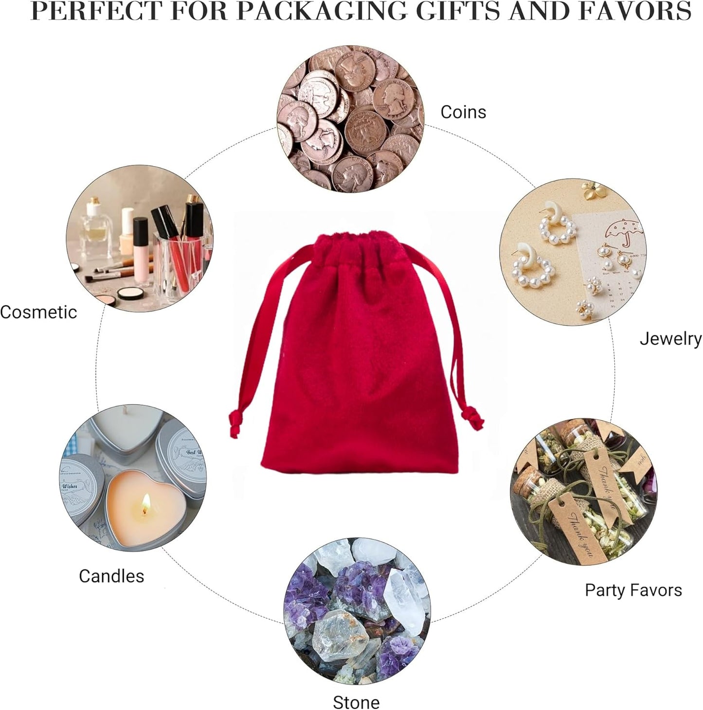 QIANF 12pcs Red Velvet Drawstring Bags 4x6 inches Velvet Cloth Small Gift Bags Jewelry Pouches for Storage Wedding Party Favor Christmas