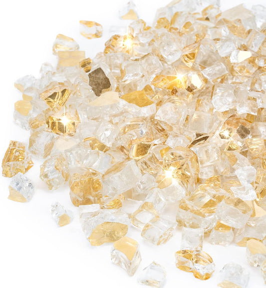 Stanbroil 10-Pound Fire Glass - 1/2 inch Reflective Tempered Fire Glass for Fireplace Fire Pit, Gold Reflective