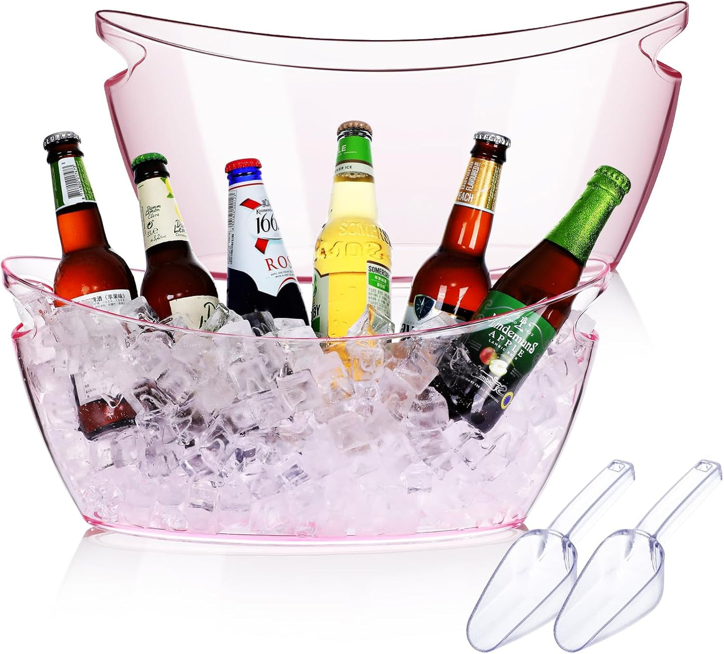 Ice Bucket 2 PCS,Acrylic Ice Buckets for Parties, Mimosa Bar Supplies Beverage Tub and Scoops for Champagne Beer Sparkling Wine Cocktails（5.5L）Extra Large Model (Clear) (pink)