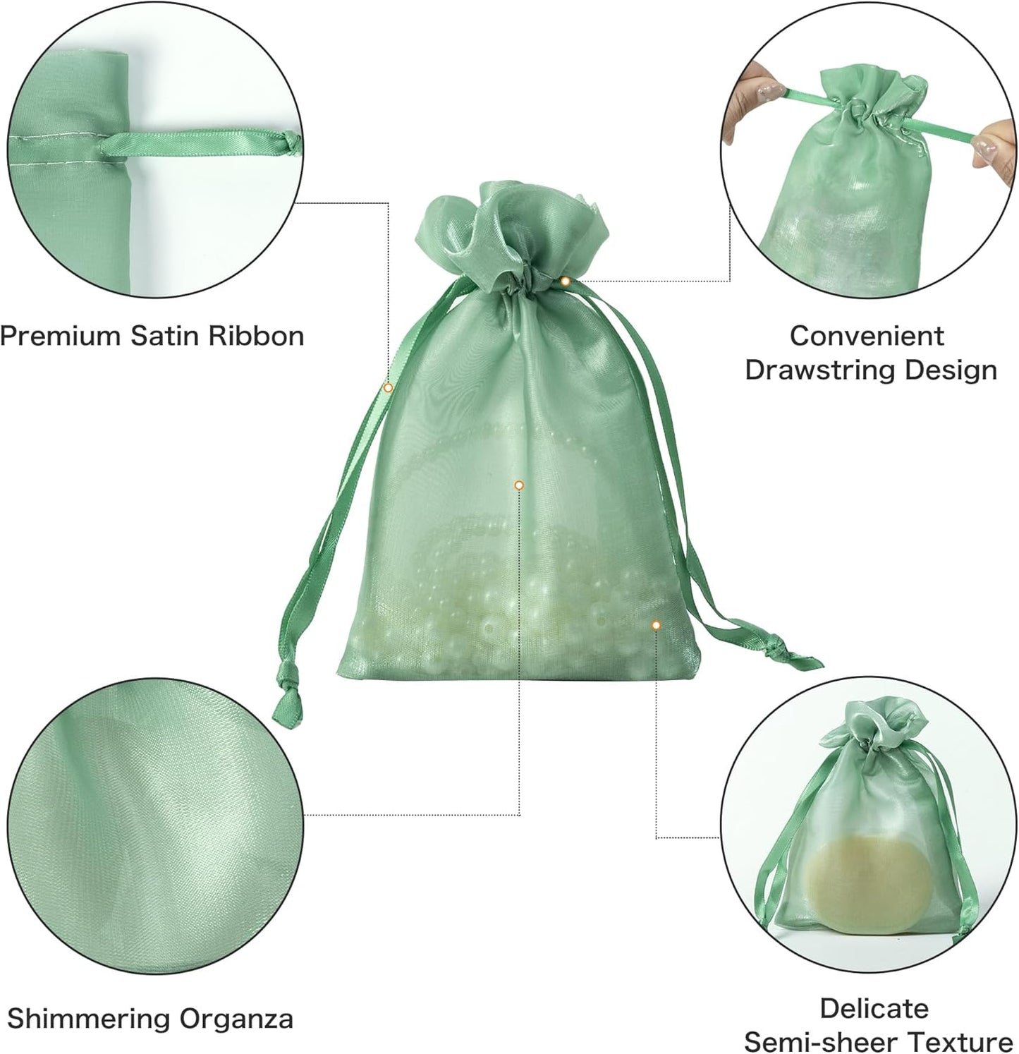 QIANF 20 Pcs Sage Green Small Organza Bags 6X9 inch for Wedding Favors with Drawstring, Mini Mesh Gift Bags Jewelry Pouch for Candy Bridal Shower Party Favor Baby Shower Christmas
