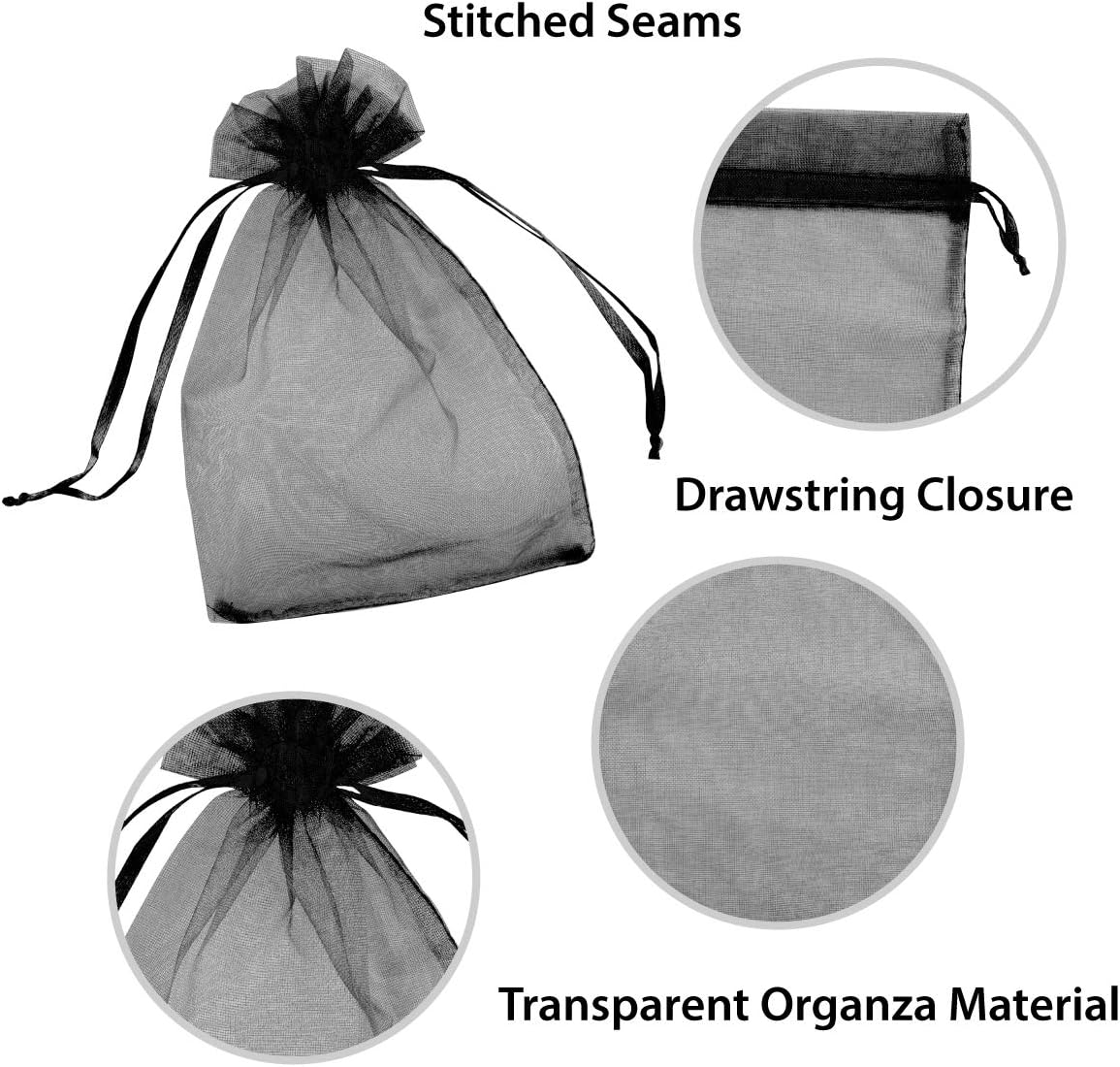 Super Z Outlet 100 Pack 4x6 Inch Mini Sheer Drawstring Organza Transparent Bags Jewelry Sack Pouches for Wedding, Party Decorations, Arts & Crafts Gifts (Black)